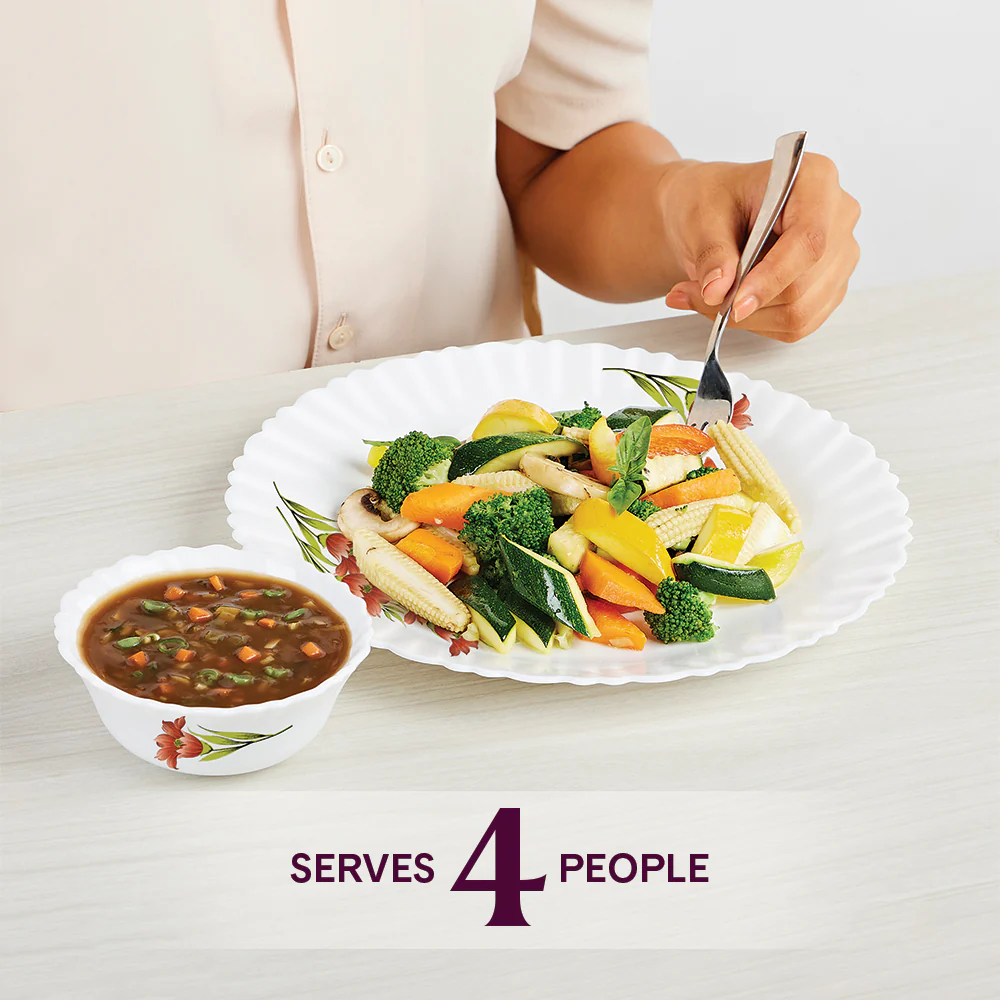 Larah by Borosil Red Iris Dinner Set, 19 pc