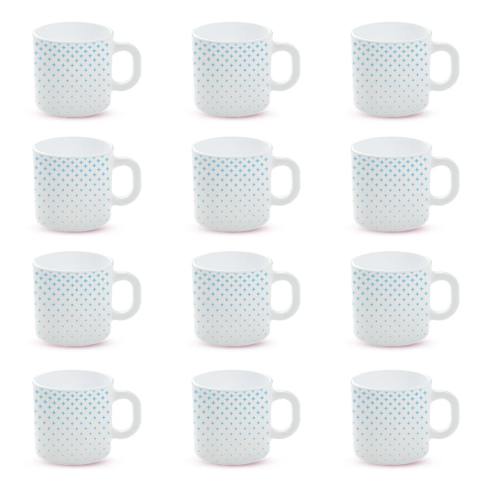 Larah by Borosil Nora Sky Mug Set, 180ml x 12