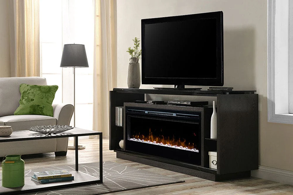 David Electric Fireplace Media Console w/ Acrylic Ice in Smoke