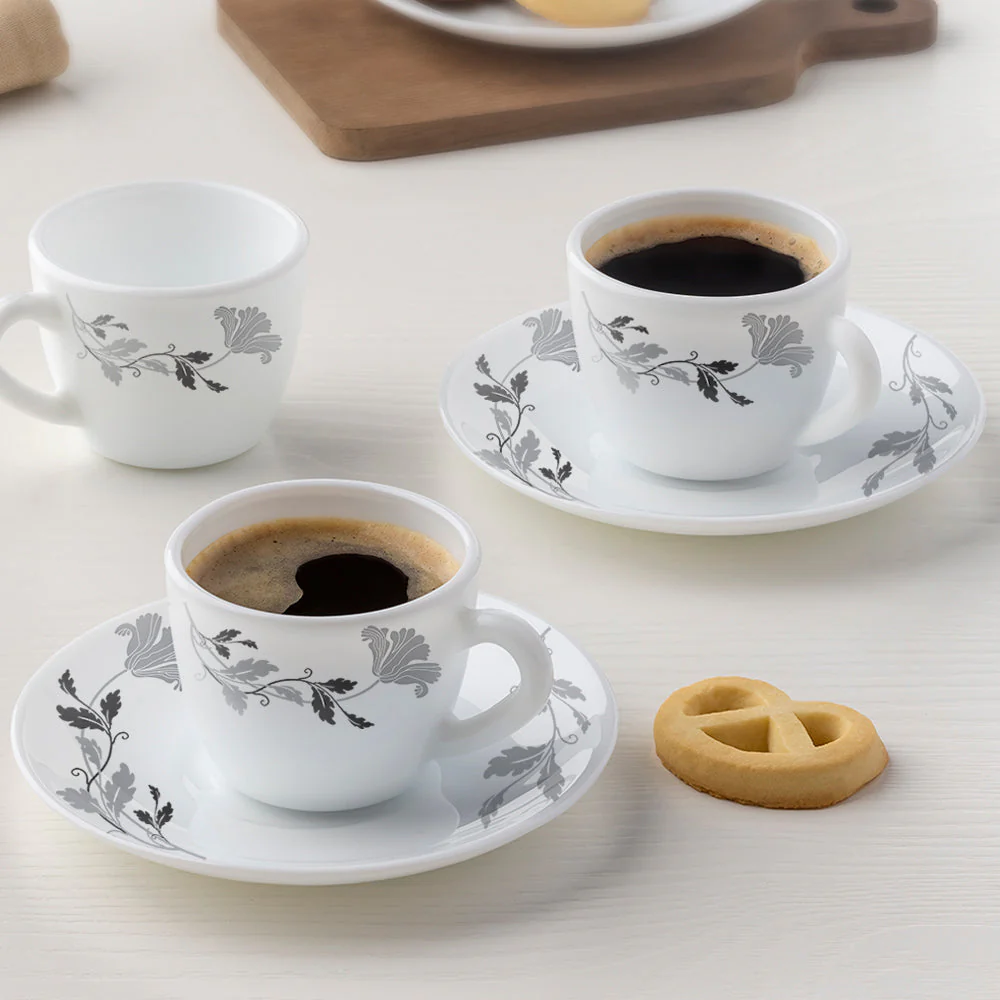 Larah by Borosil Millenia Cup n Saucer Set, 140ml x 12