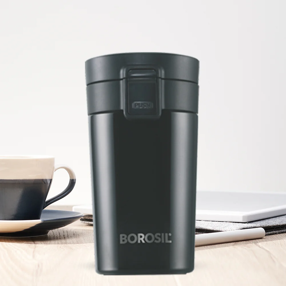 Borosil Coffeemate Insulated Mug-Personalise, Black, 300ml