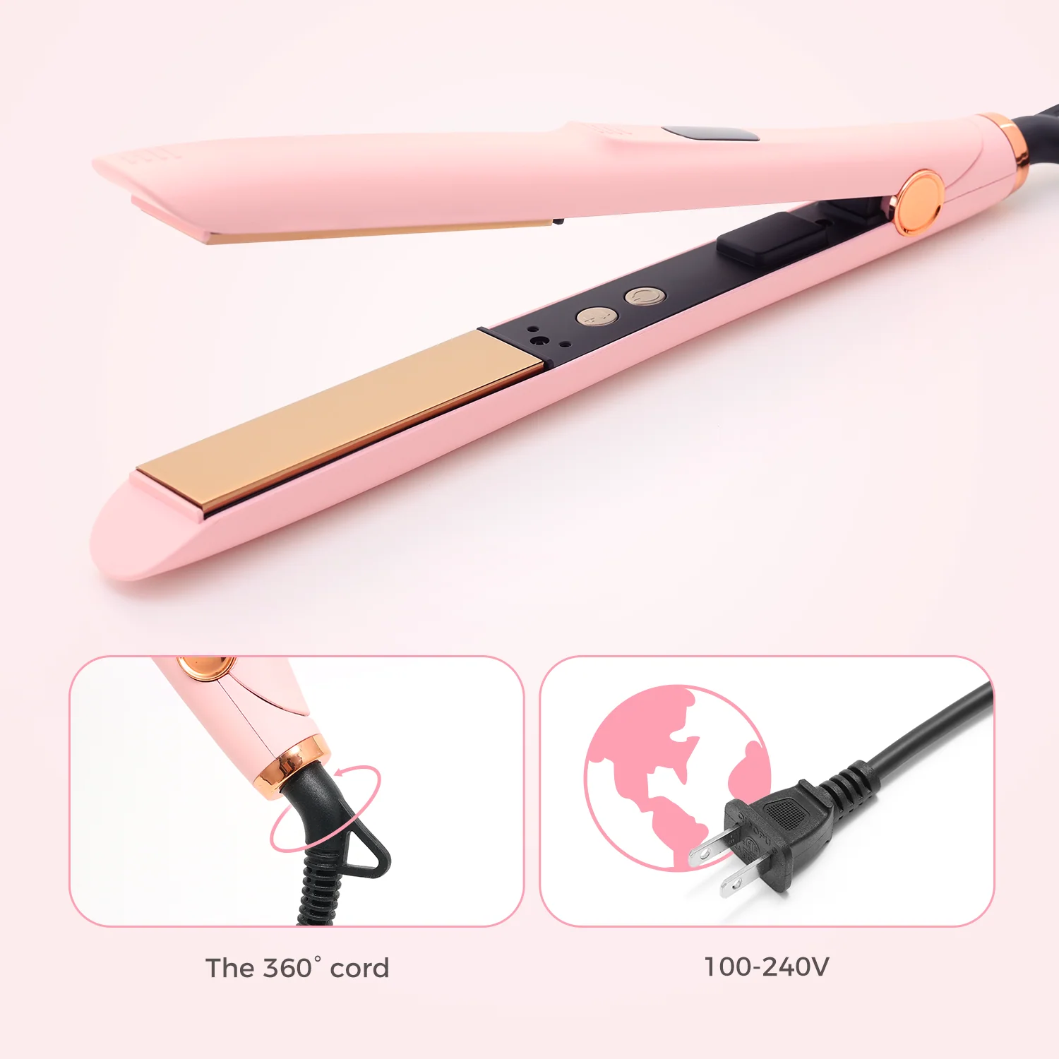 Goolioo Hair Straightener, 1 inch Flat Iron Hair Straightening, Fast Heating, Dual Voltage, Pink