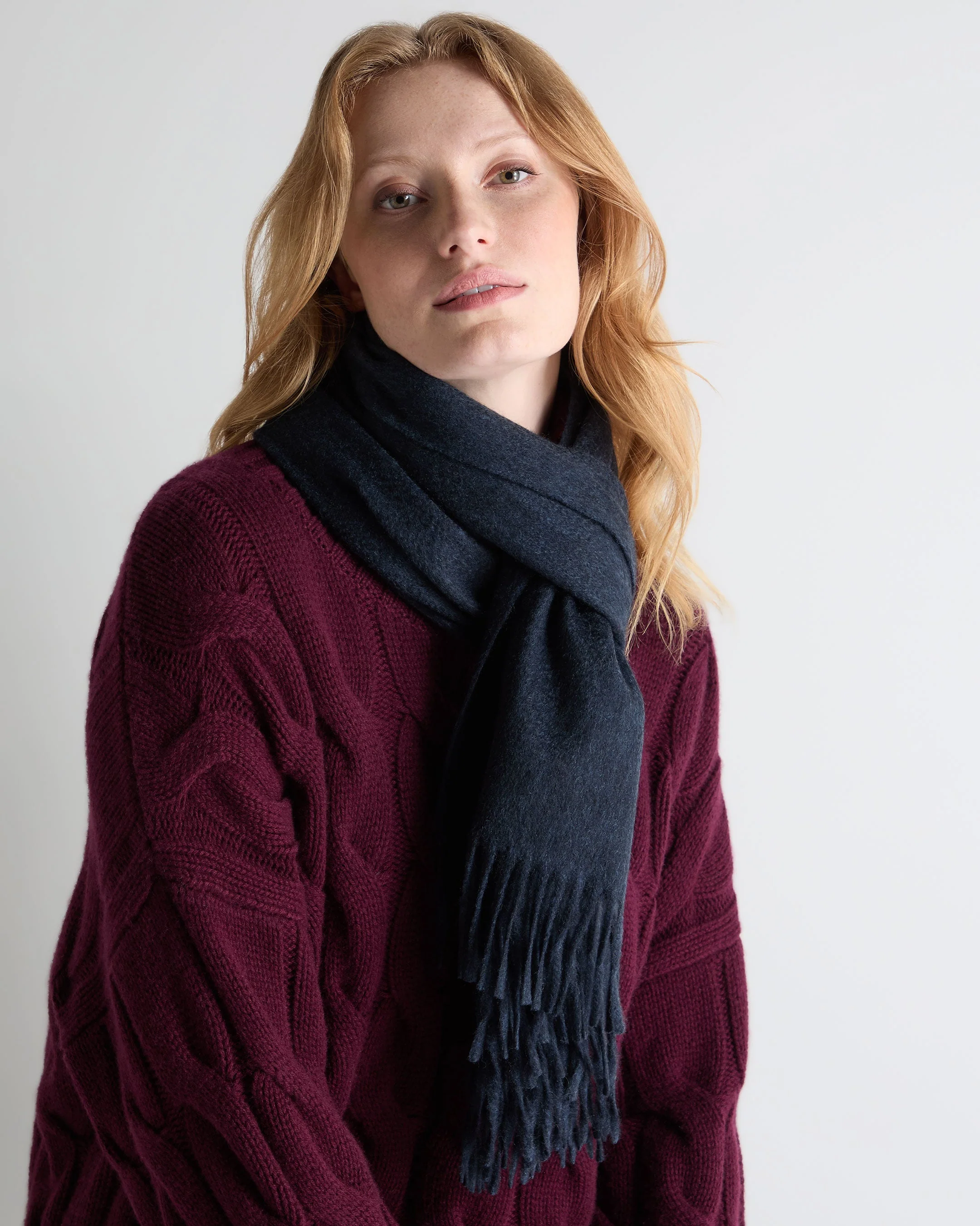 Unisex Large Woven Cashmere Scarf Indigo Blue