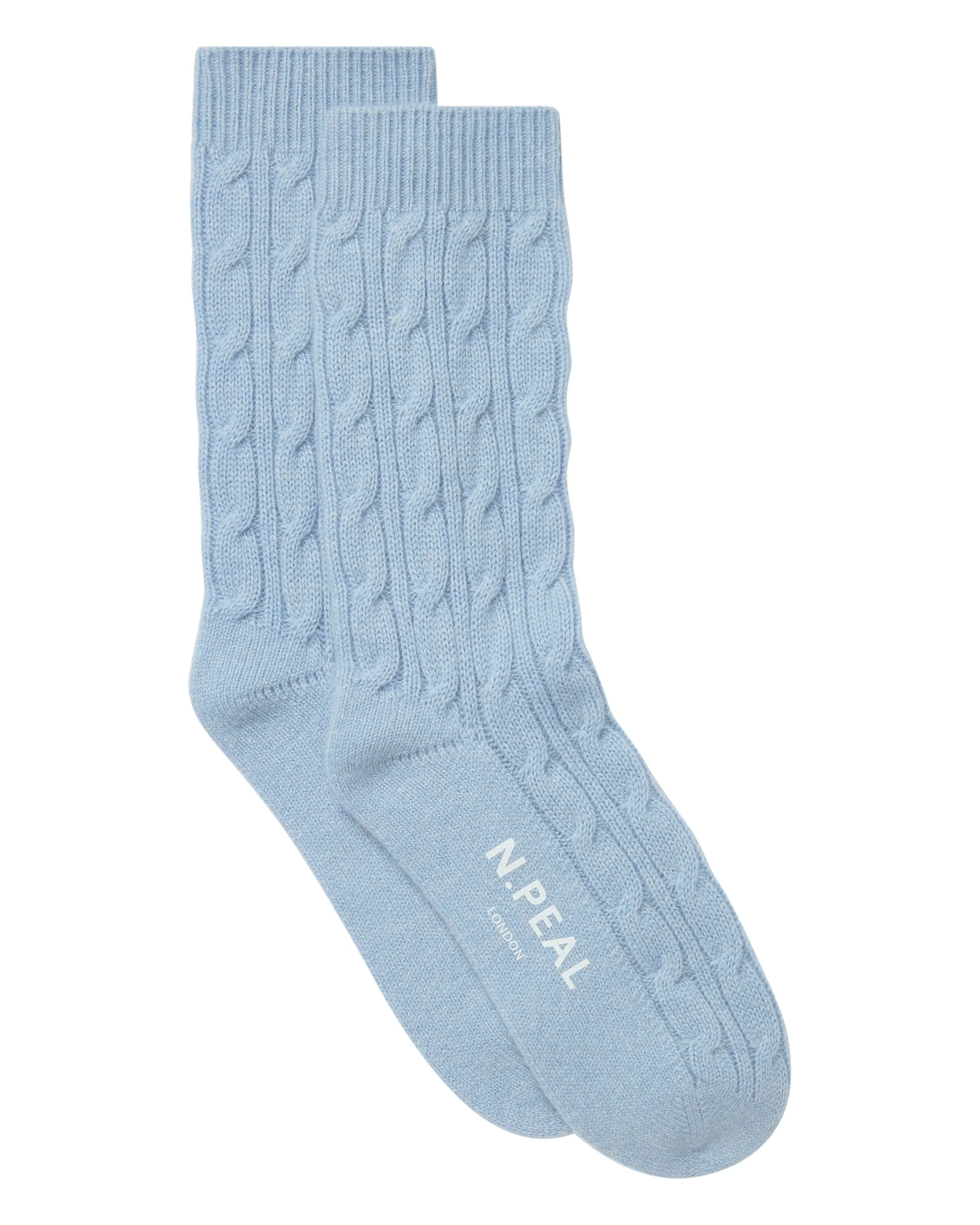 Women's Cable Cashmere House Socks Sea Mist Blue
