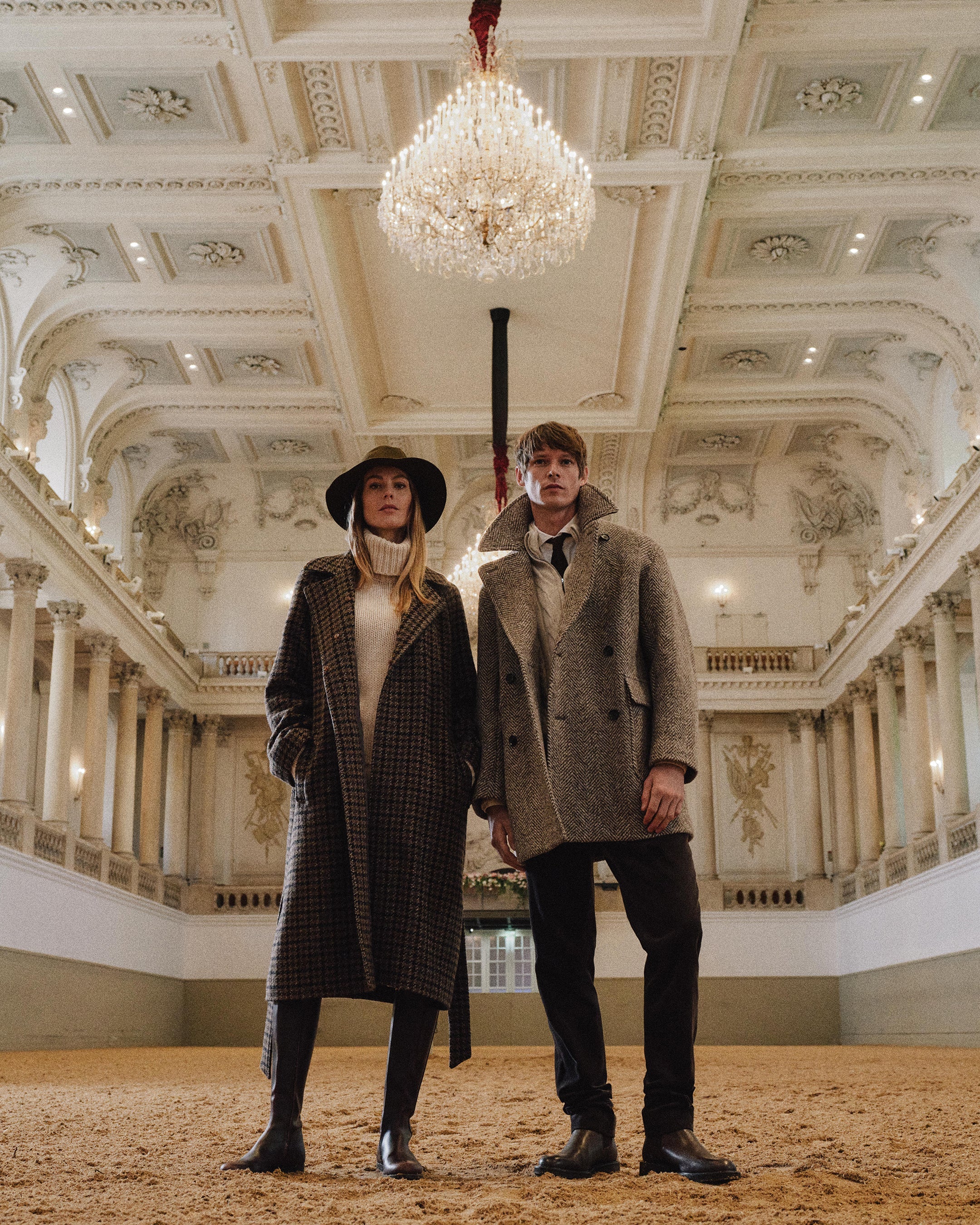 Women's Dogtooth Fur Trim Coat Brown