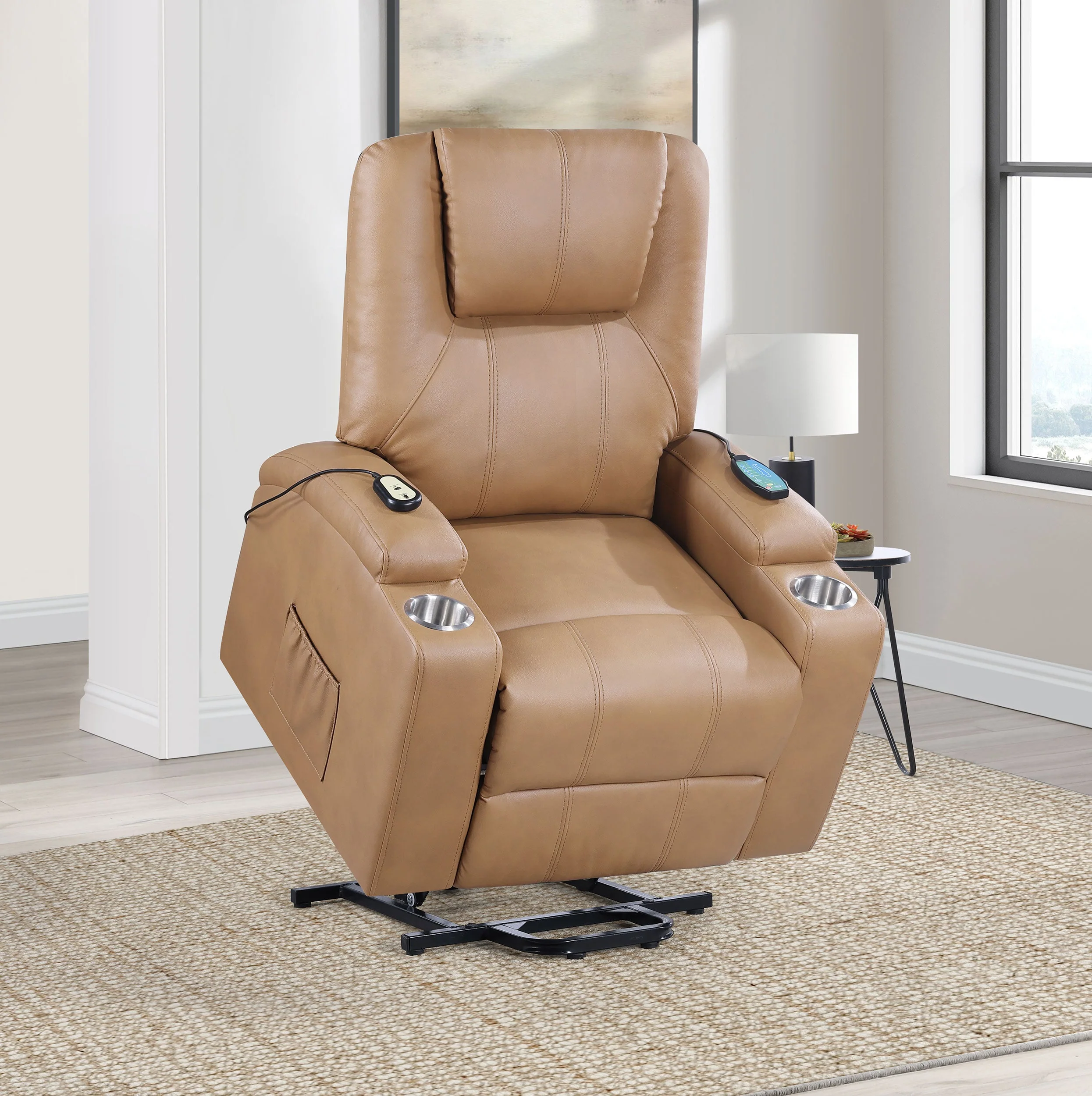 Armstrong Upholstered Power Lift Massage Recliner Black