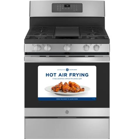 GE 220 volts gas range with Self Clean Steam Clean Air Fry convection and 5 burners with griddle 220v 240 volts 50 hz / 60 hz model JGB735220ss