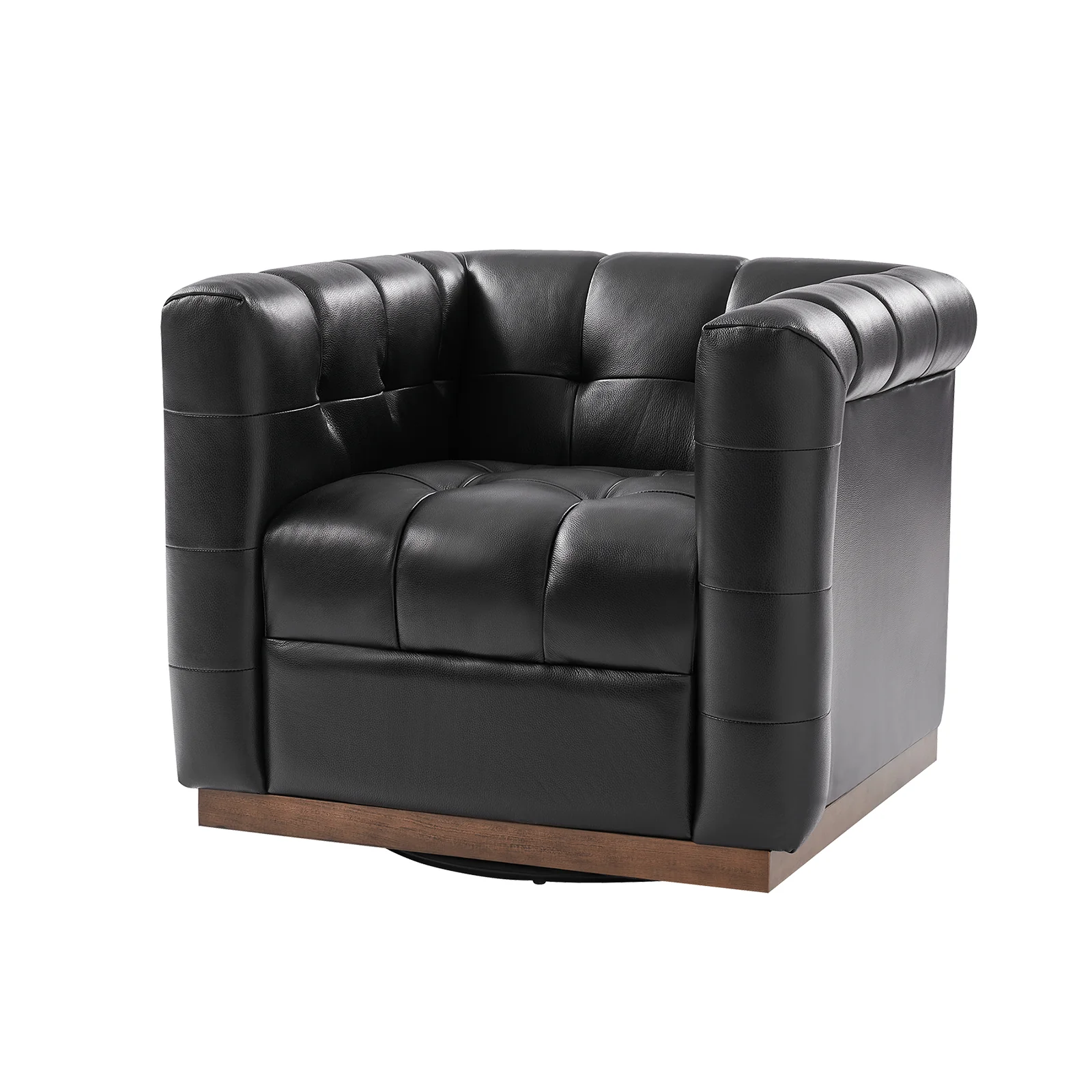 Arnold Genuine Leather Swivel Club Chair in Black