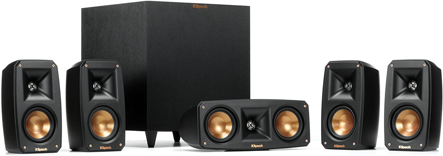 Klipsh home theater speaker package with 4 speakers, center channel and wireless subwoofer 110  220  240 volts 50  60 hz