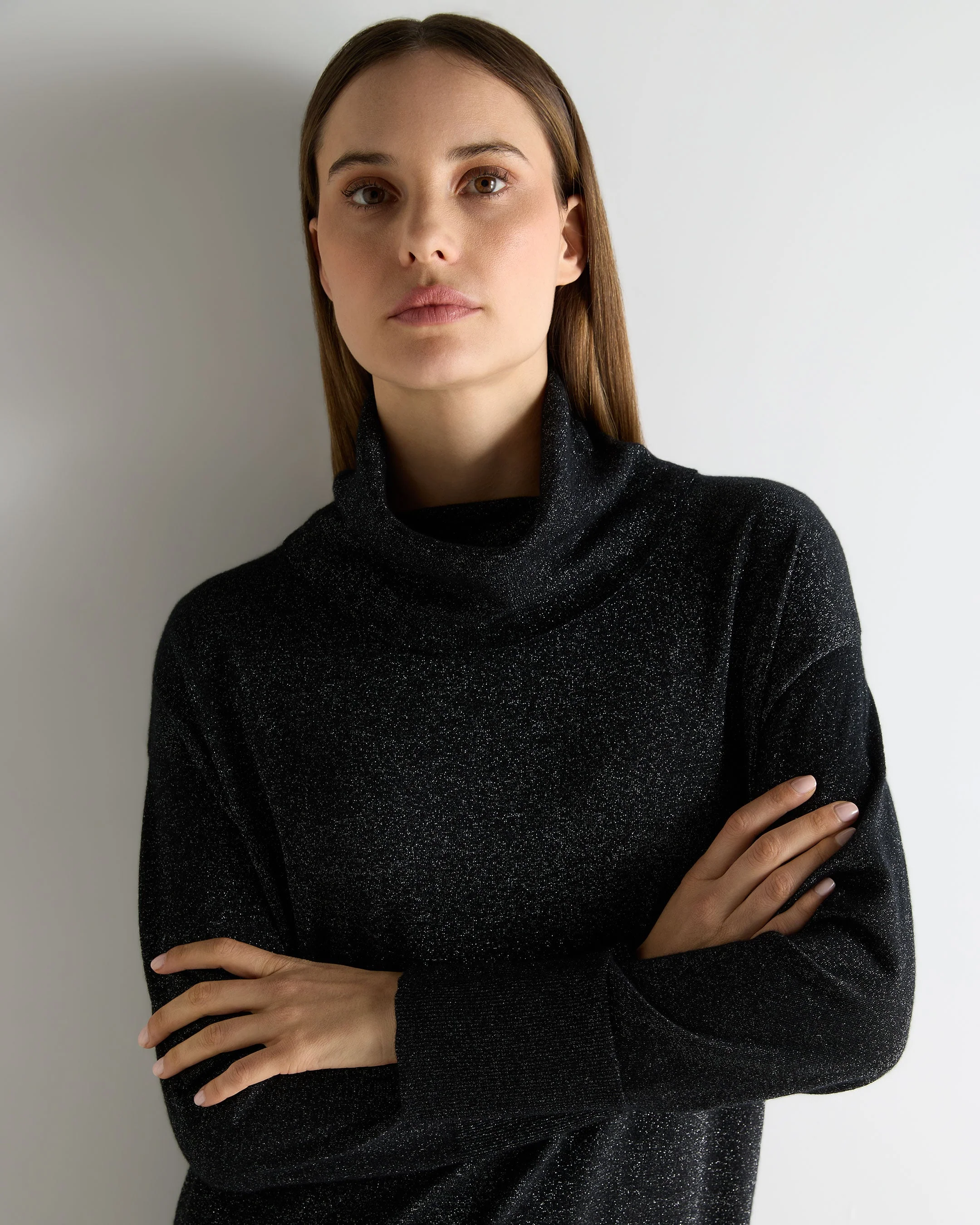 Women's Turtle Neck Cashmere Dress Black Sparkle