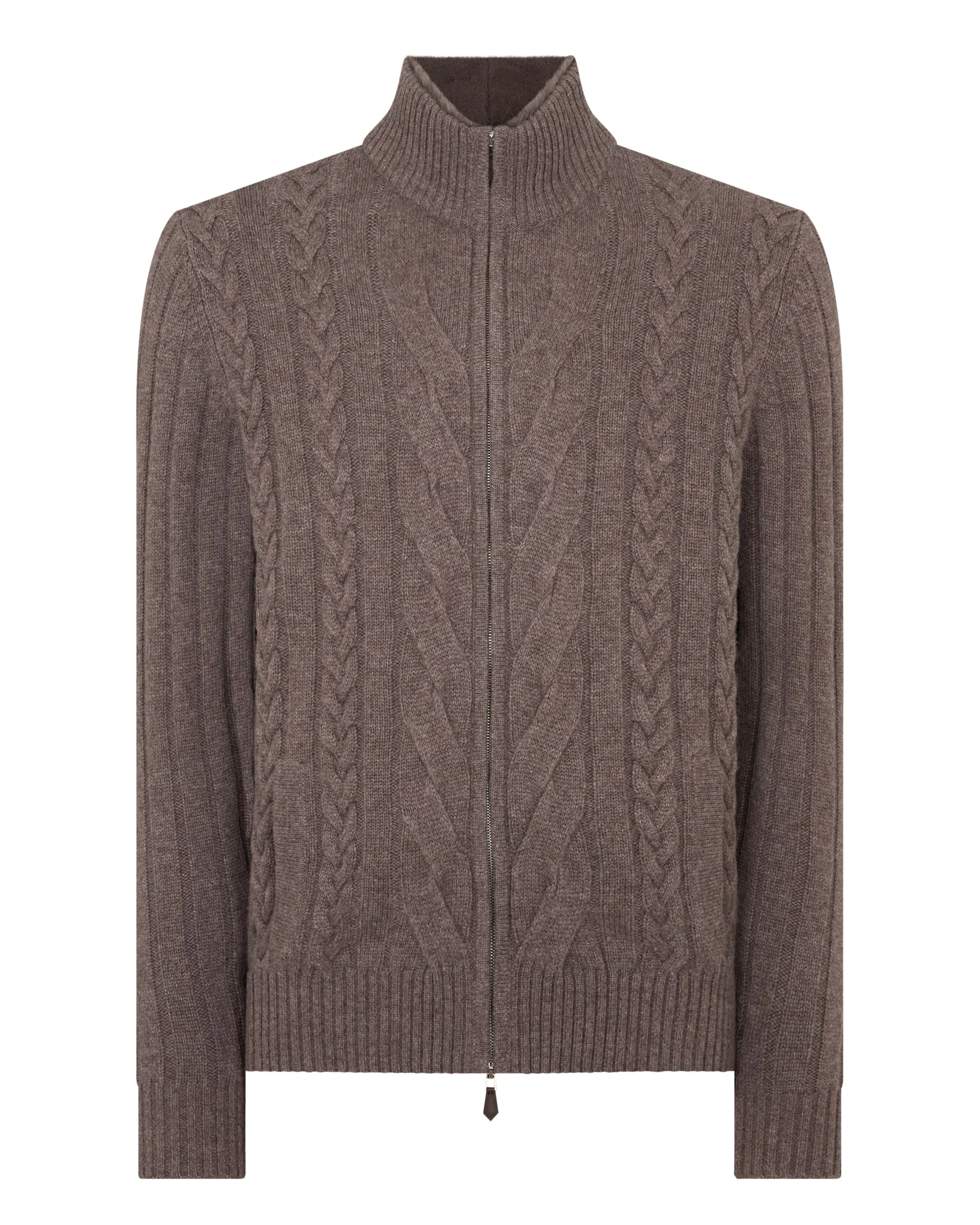 Men's Colorado Cable Fur Trim Cashmere Jacket Otter Brown