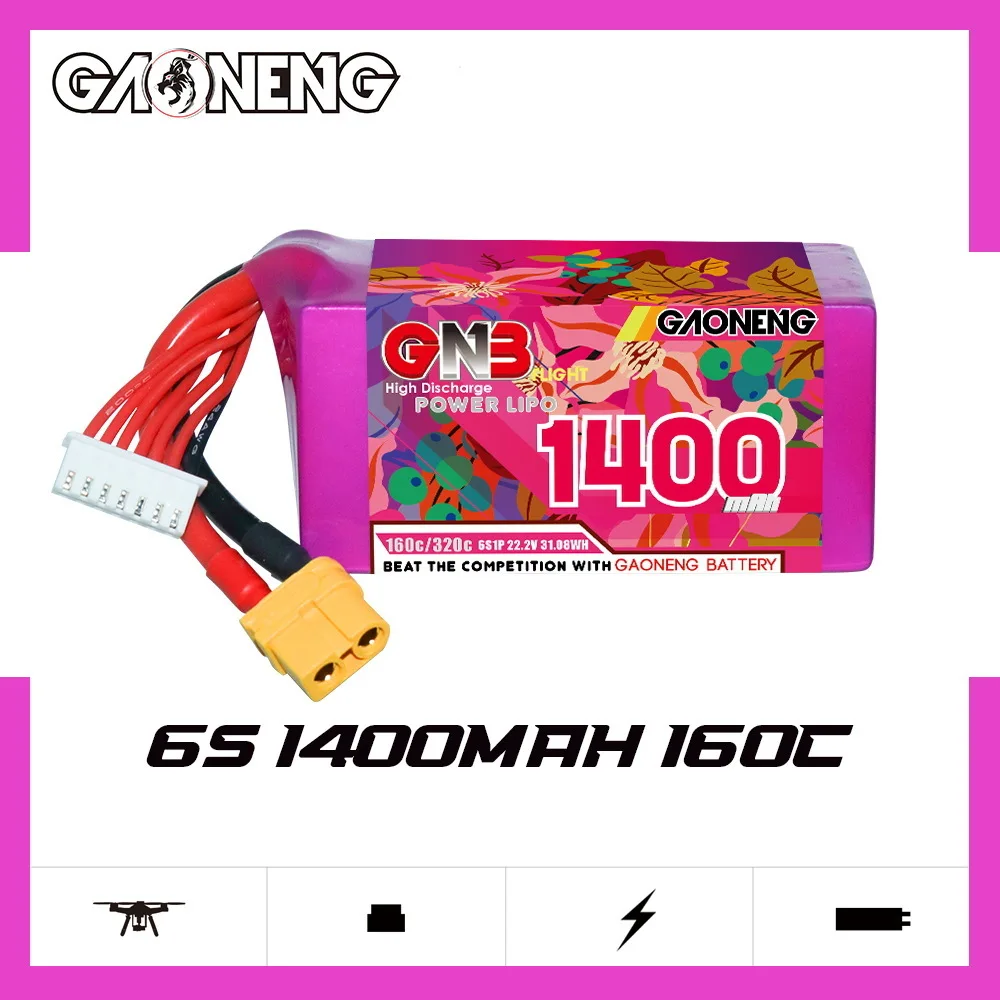 2Pcs GNB 6S 22.2V 1400mAh 160C/320C LiPo Battery For Racing Drone