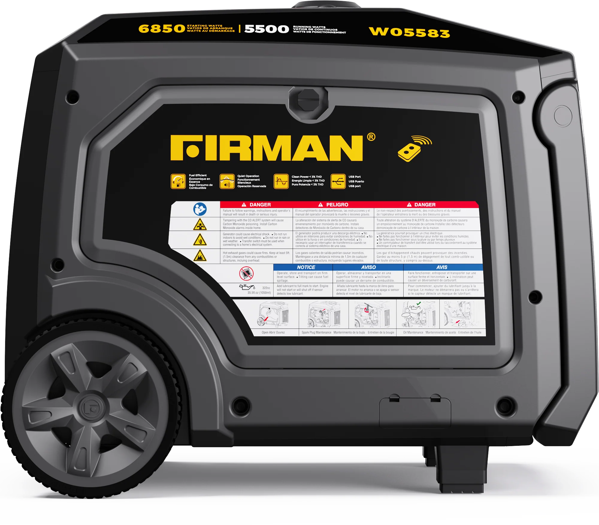 Gas Inverter Portable Generator 6850/5500 Watt Remote Start 120/240V CO Alert