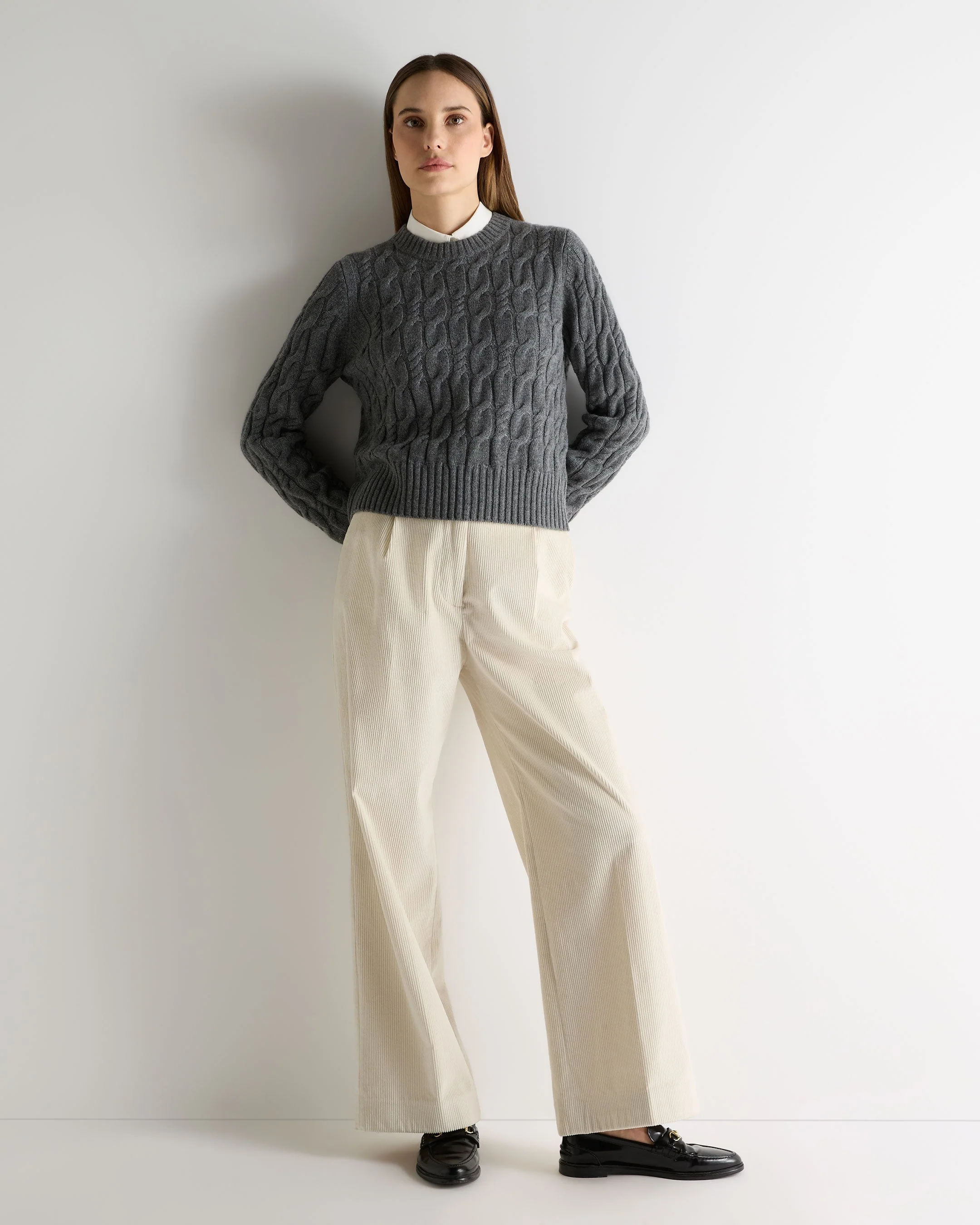 Women's Cable Cashmere Sweater Elephant Grey