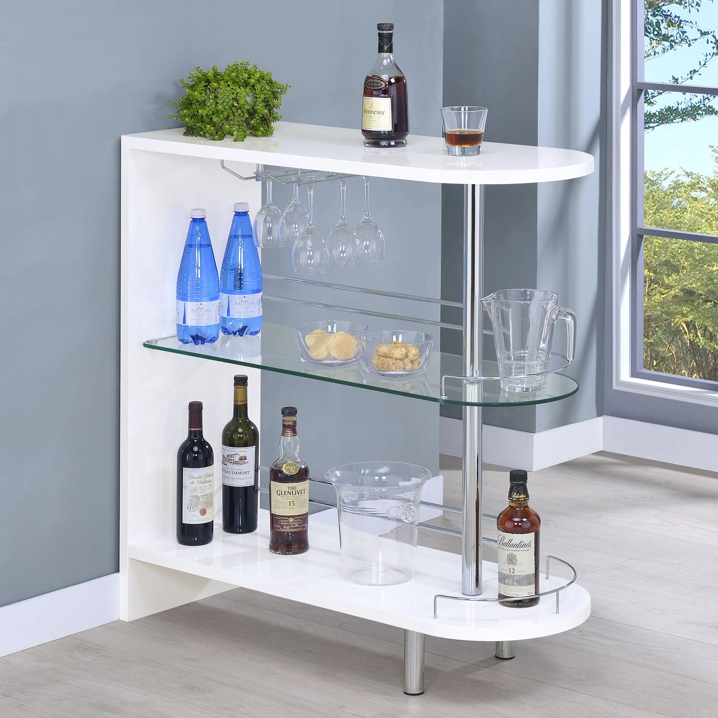 Adolfo Rectangular 2-tier Home Bar Table Black High Gloss