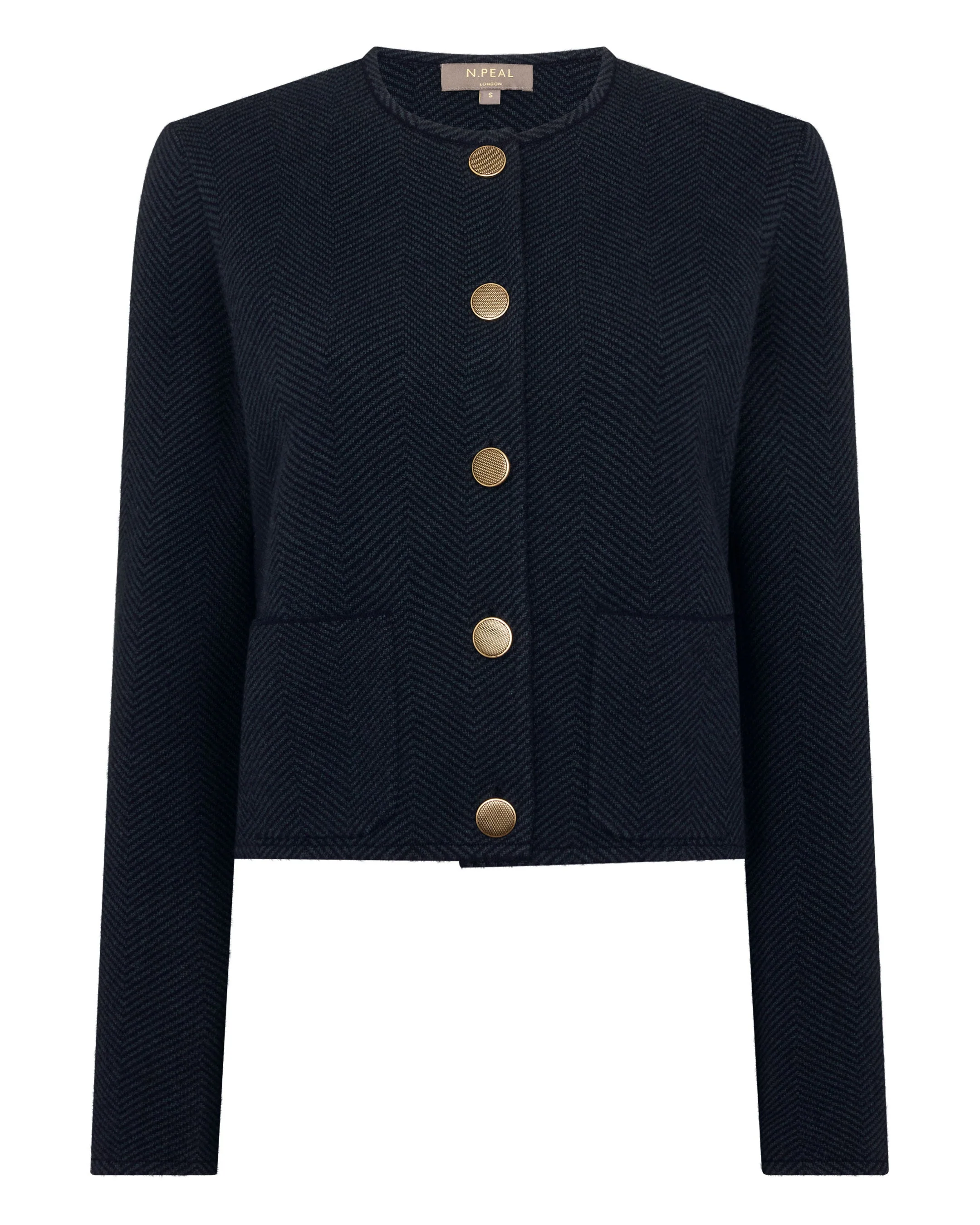 Women's Collarless Jacquard Cashmere Jacket Navy Blue