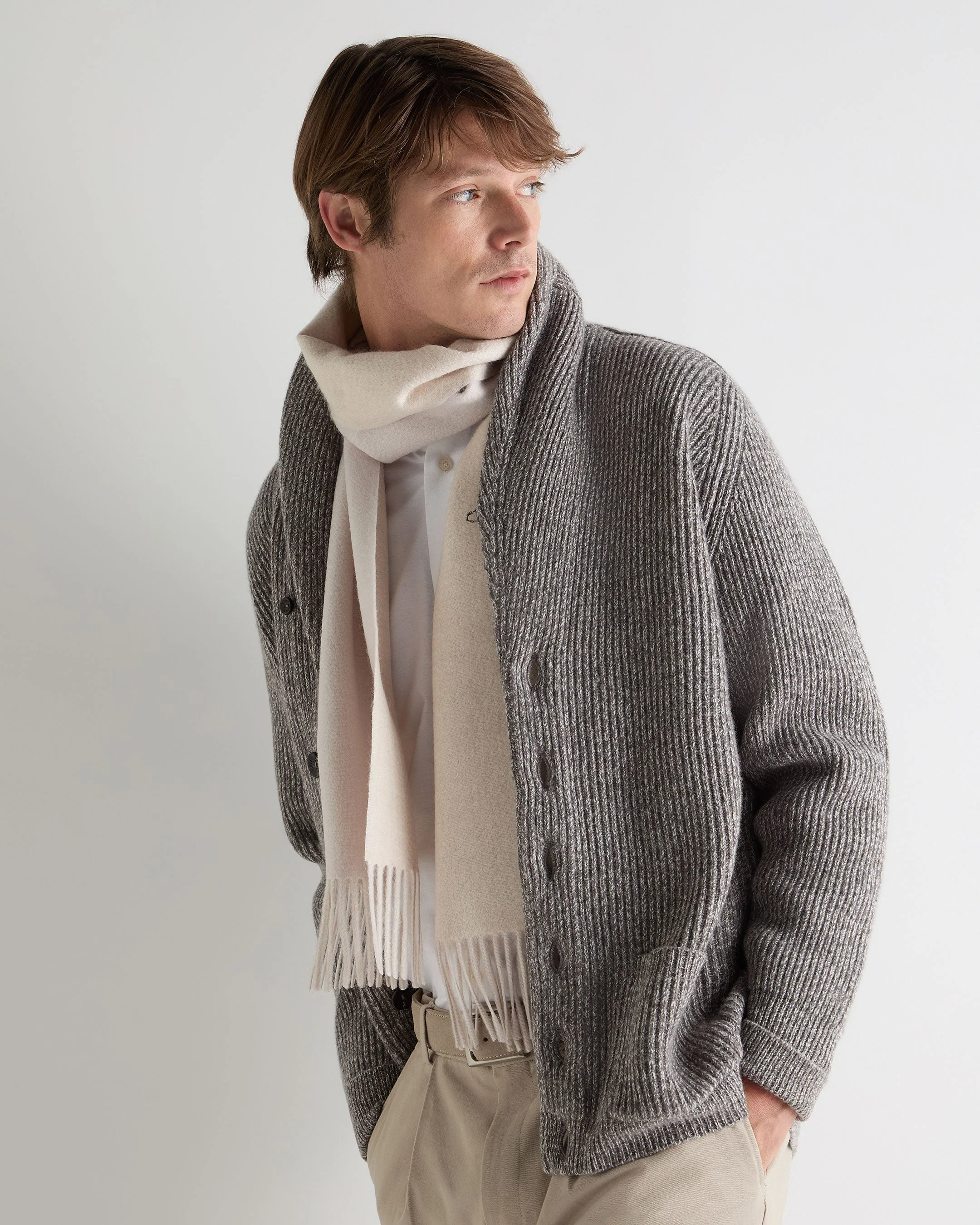 Unisex Doubleface Woven Cashmere Scarf Snow Grey