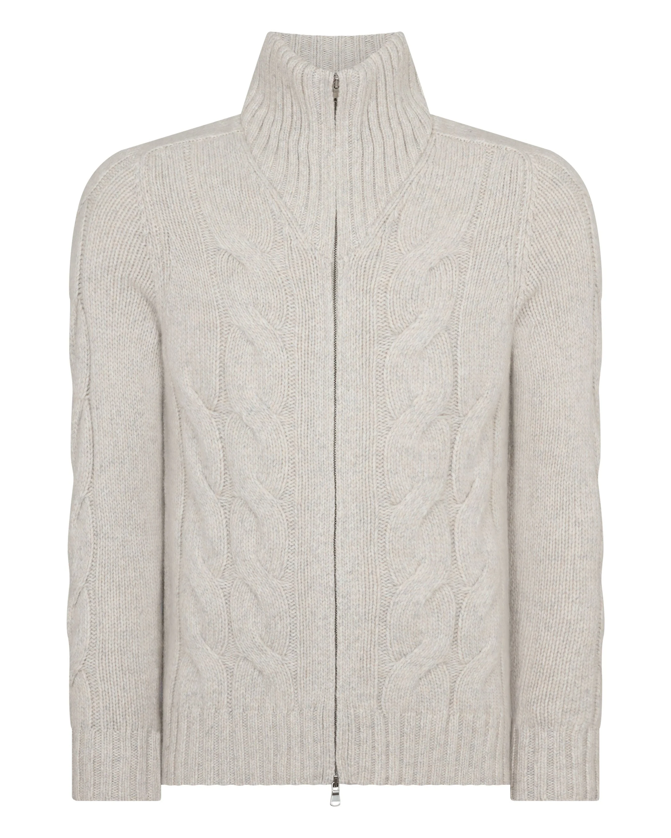 Men's Chunky Cable Full Zip Cashmere Jumper Ash Grey Marl