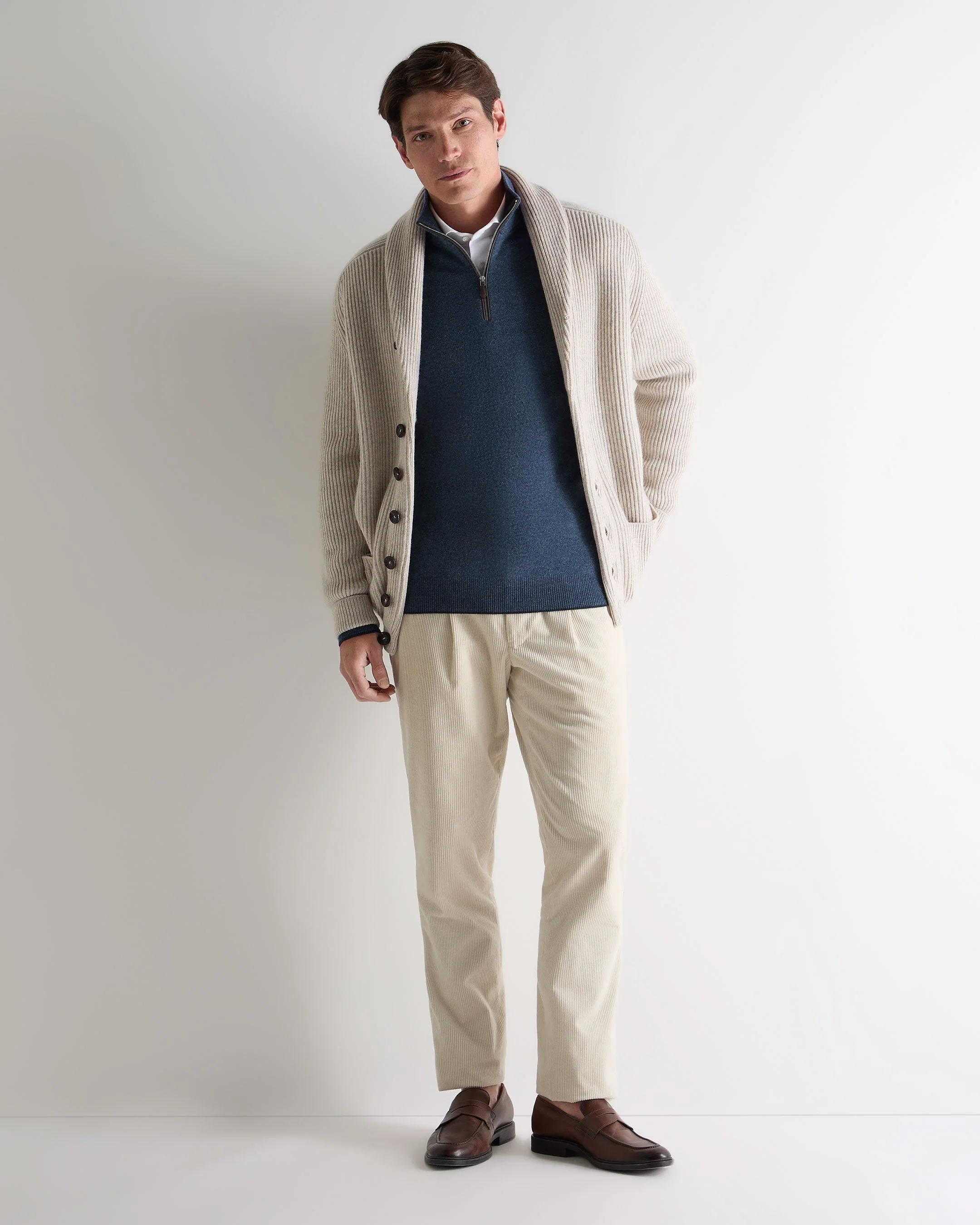 Men's Carnaby Half Zip Cashmere Jumper Light Denim Blue