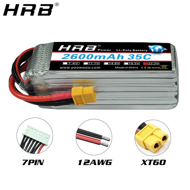 2PCS HRB 6S 22.2V Lipo Battery - 2600mah XT60 T EC5 XT90 AS150 For trex 500 Helicopter For T-REX 470LM Heli FPV Airplanes RC Parts
