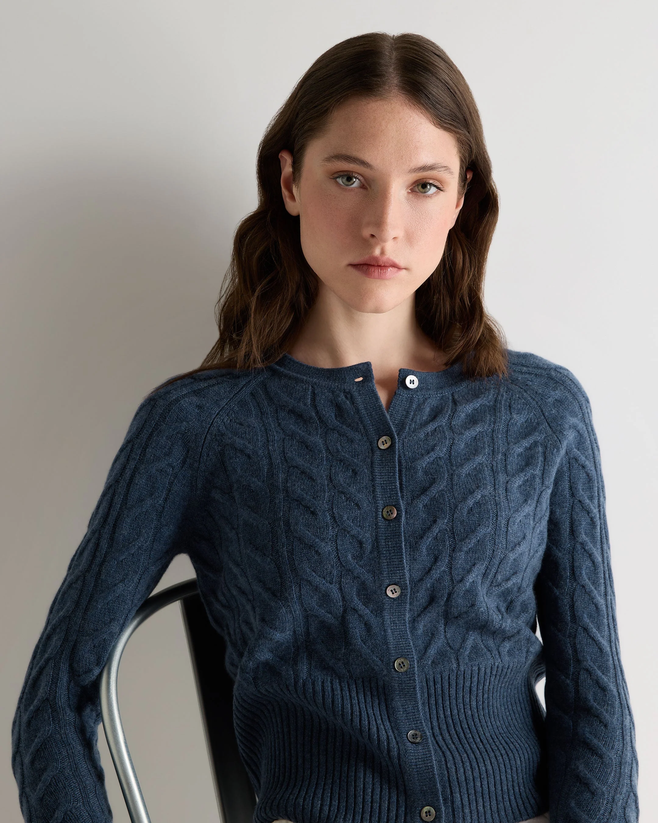 Women's Myla Cable Cashmere Cardigan Light Denim Blue