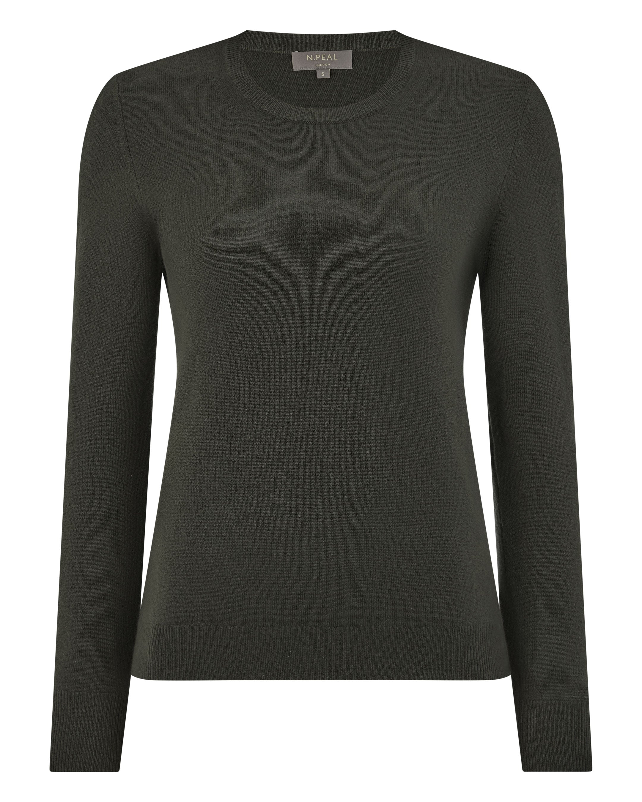 Women's Evie Classic Round Neck Cashmere Sweater Arabica Khaki Green