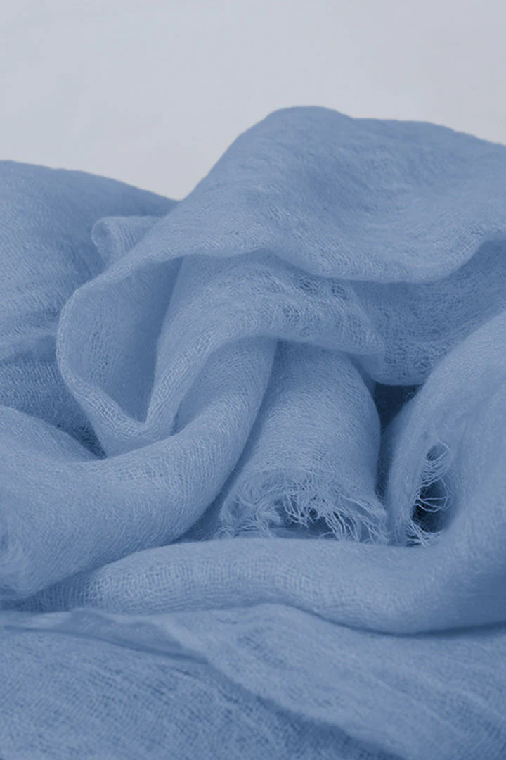 Handwoven Pure Cashmere Scarf Shawl in Periwinkle Blue