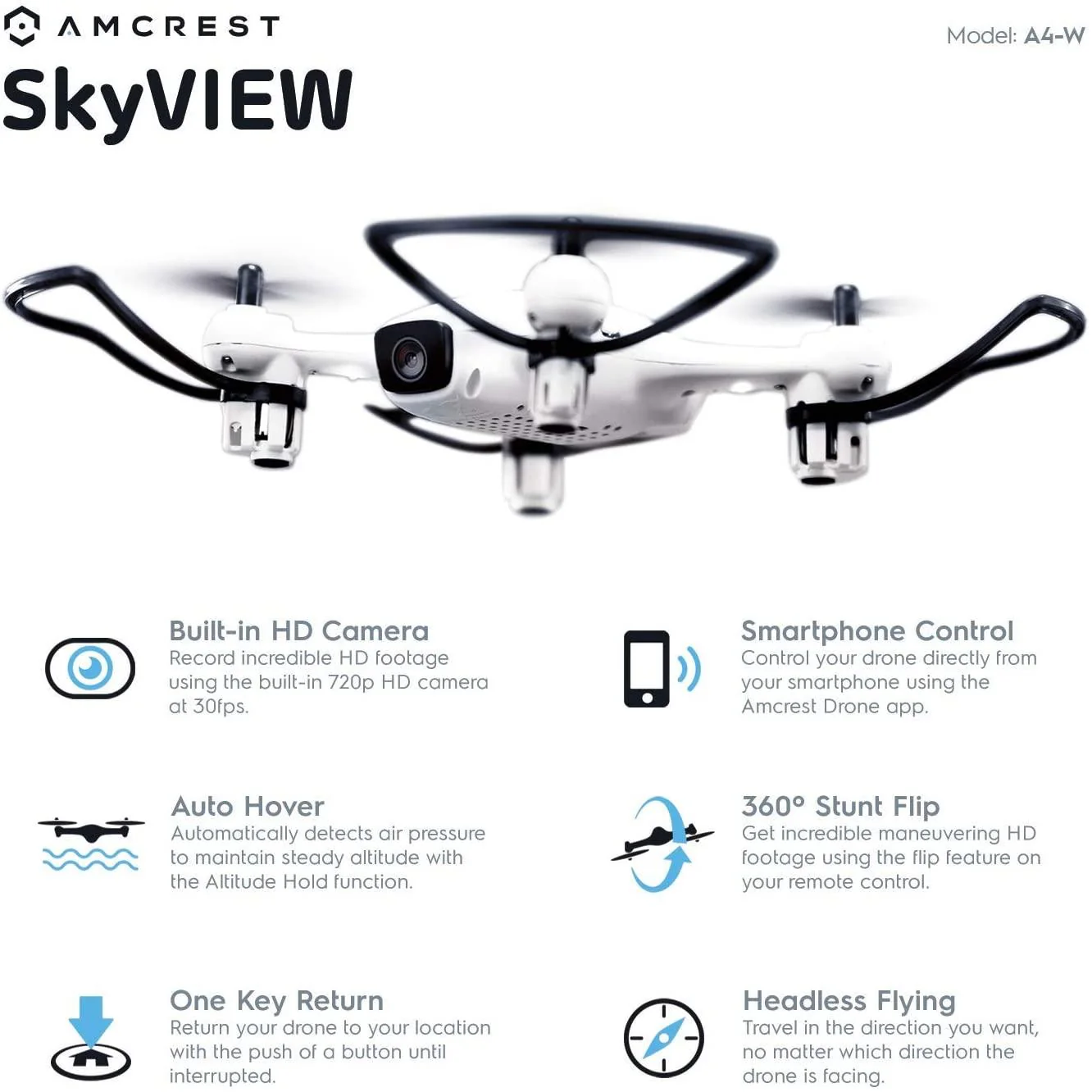 Amcrest A4-W Skyview WiFi Drone with Camera HD 720P FPV Quadcopter