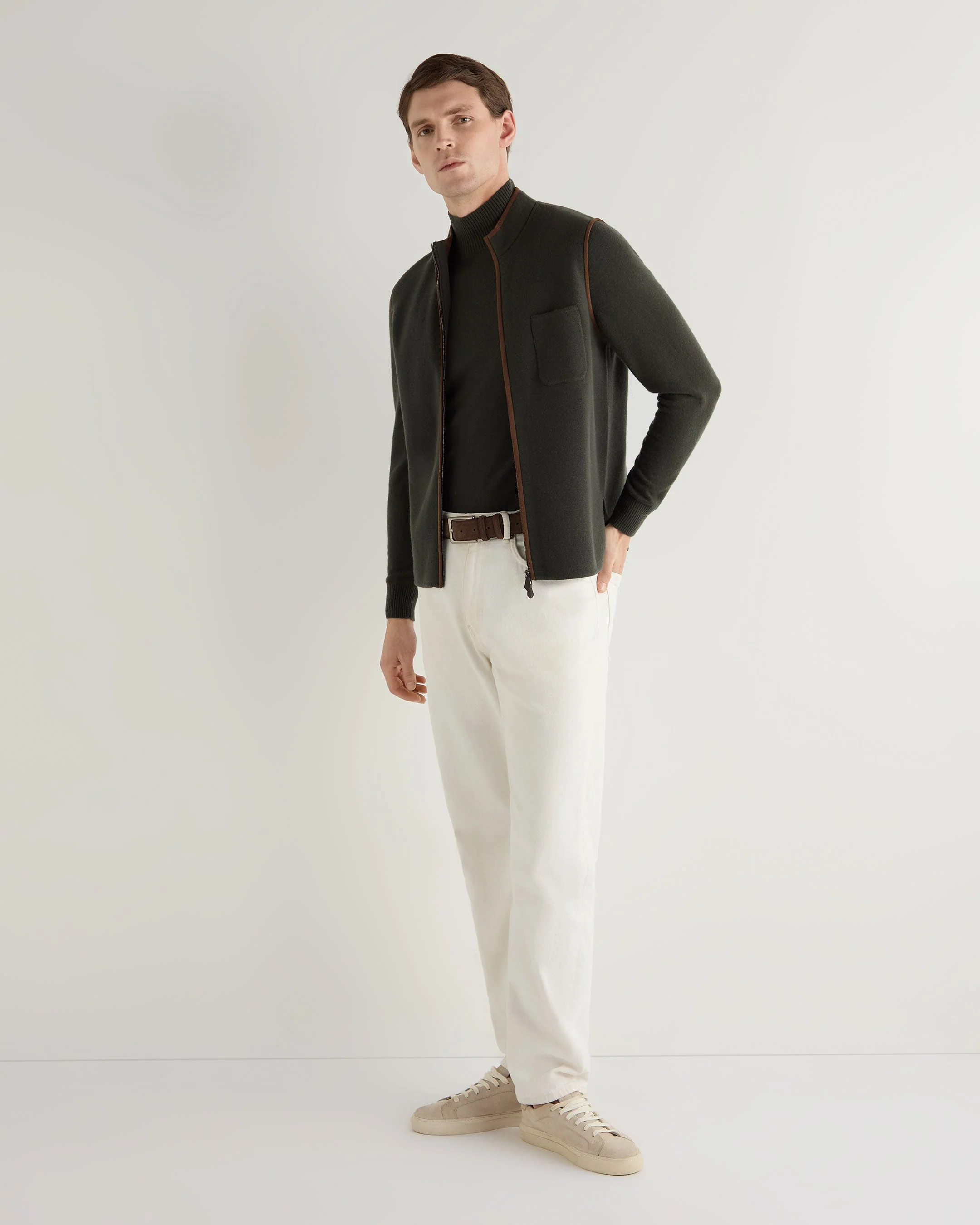 Men's Mayfair Turtle Neck Cashmere Jumper Arabica Khaki Green