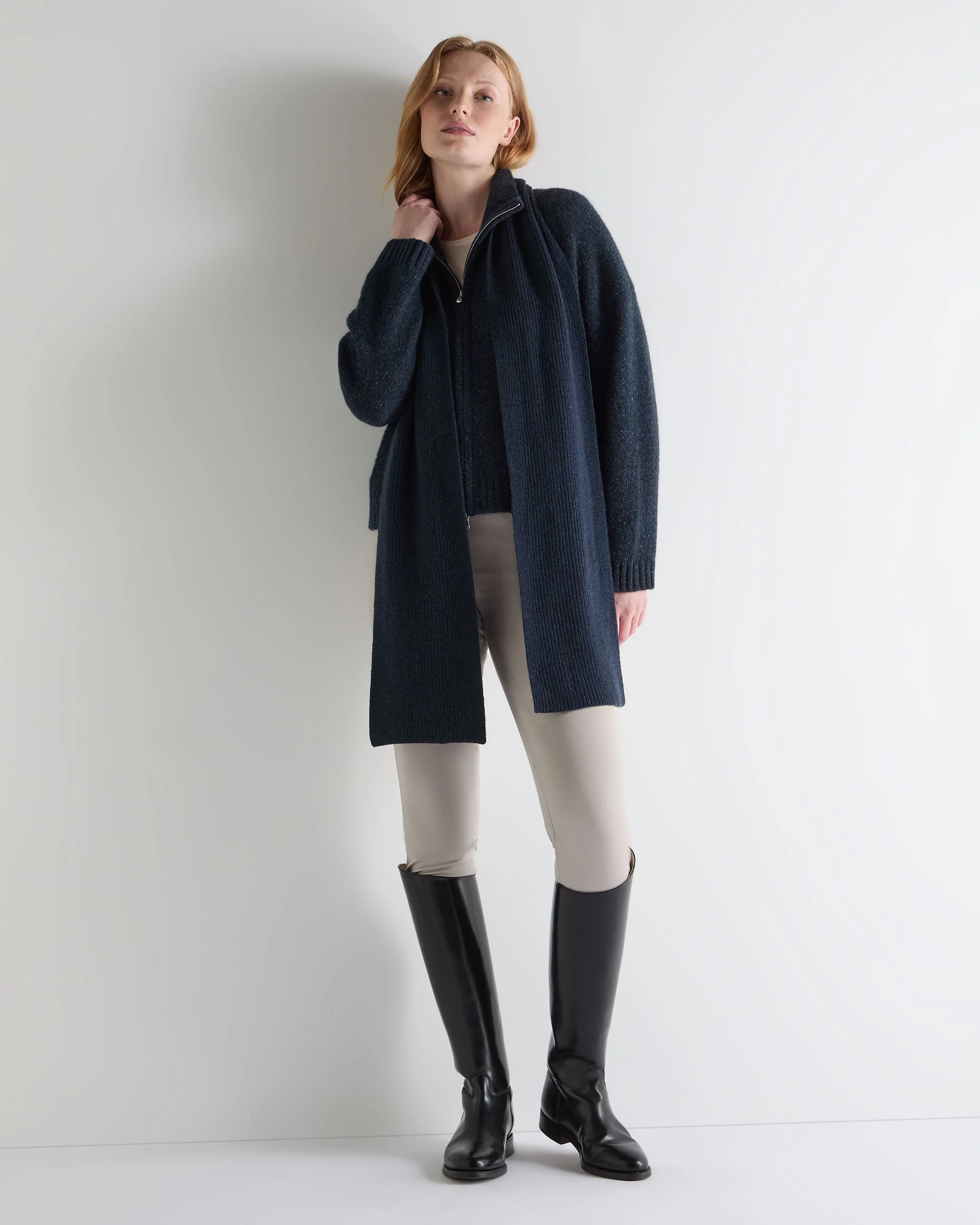 Women's Marl Zip Through Cashmere Jacket Atlantic Blue Melange