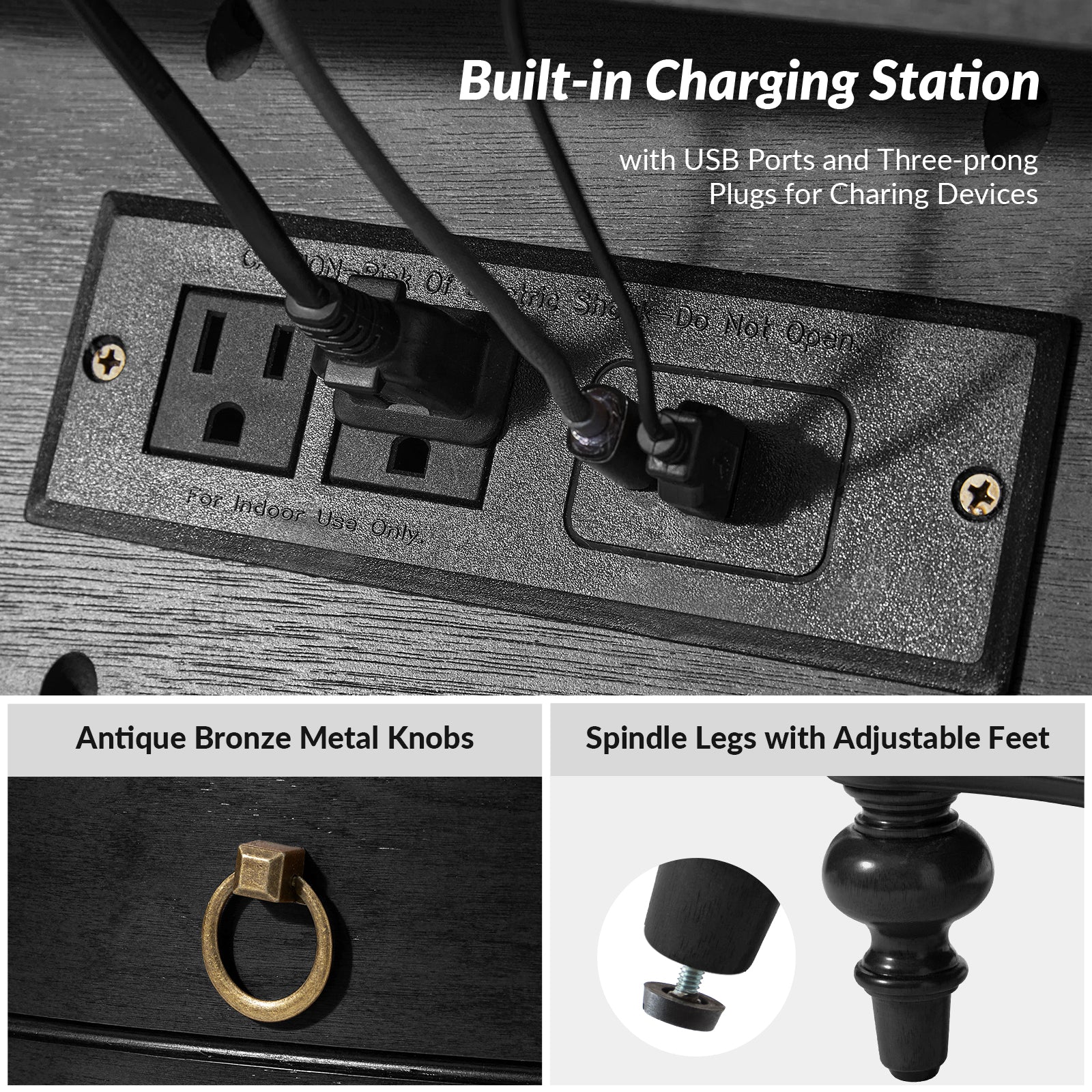 Alois 3-Drawer Nightstand in Black