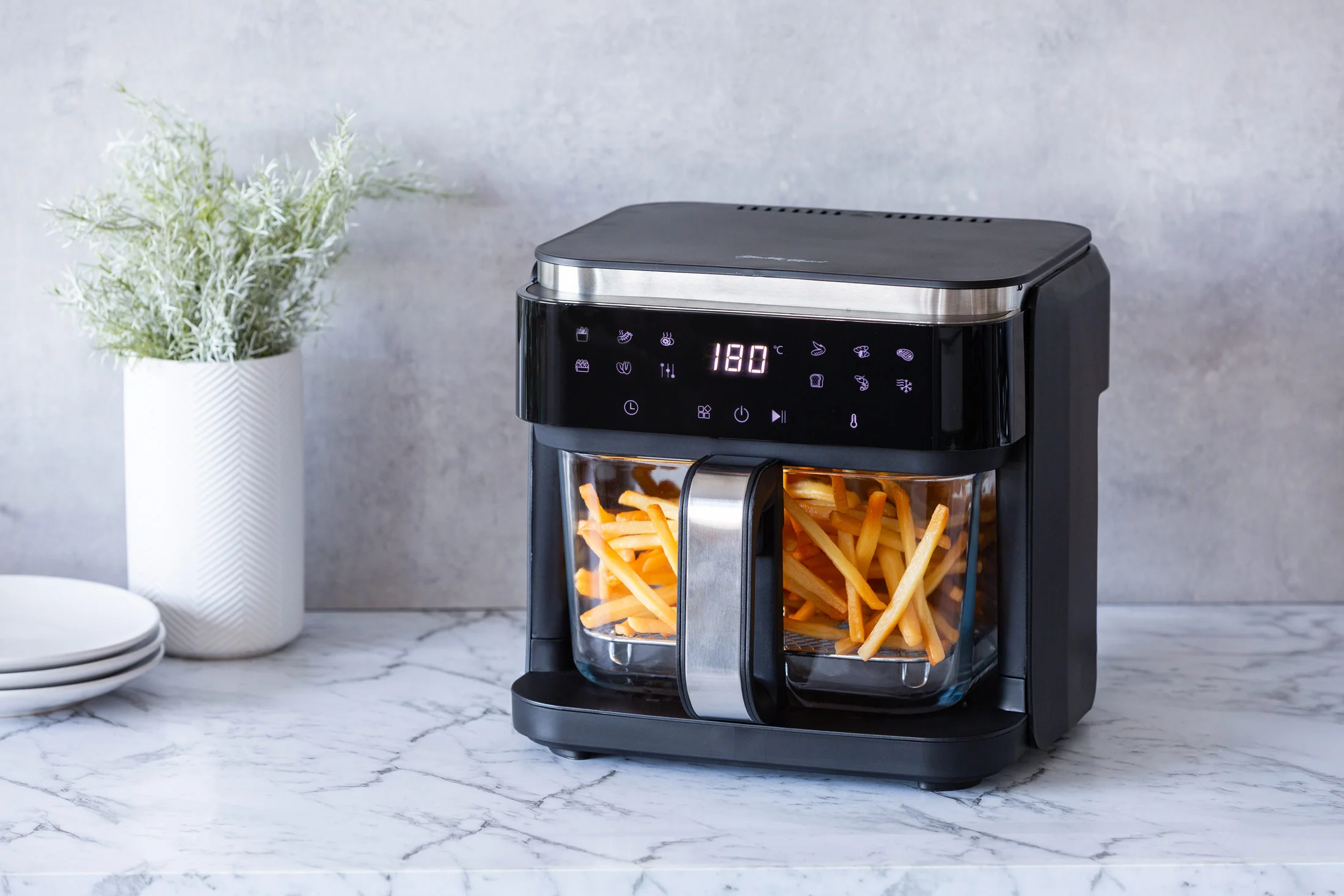 6L Touch Controlled Digital Air Fryer with Glass Basket, 1200-1400W