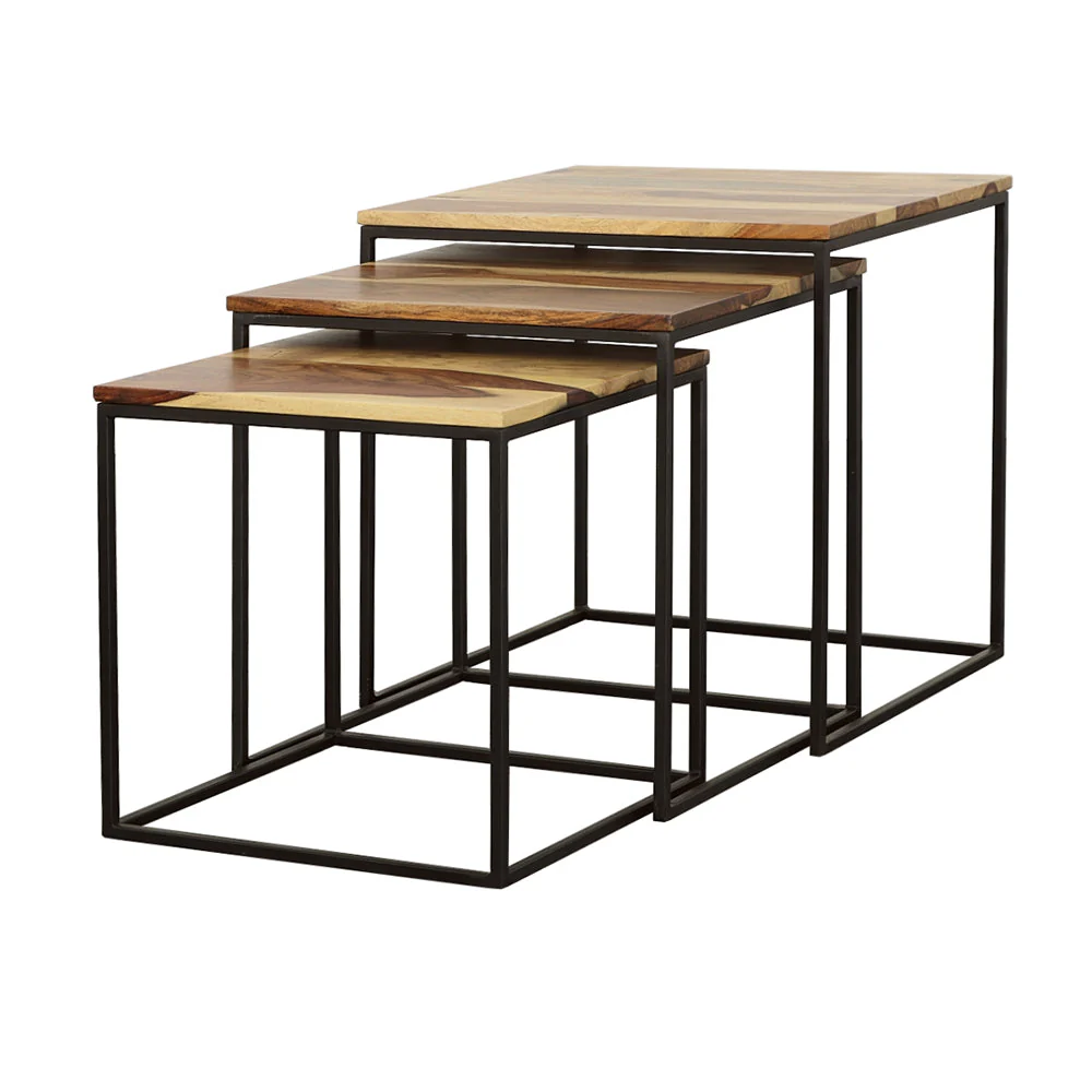 Belcourt  Square Nesting Tables Natural and Black