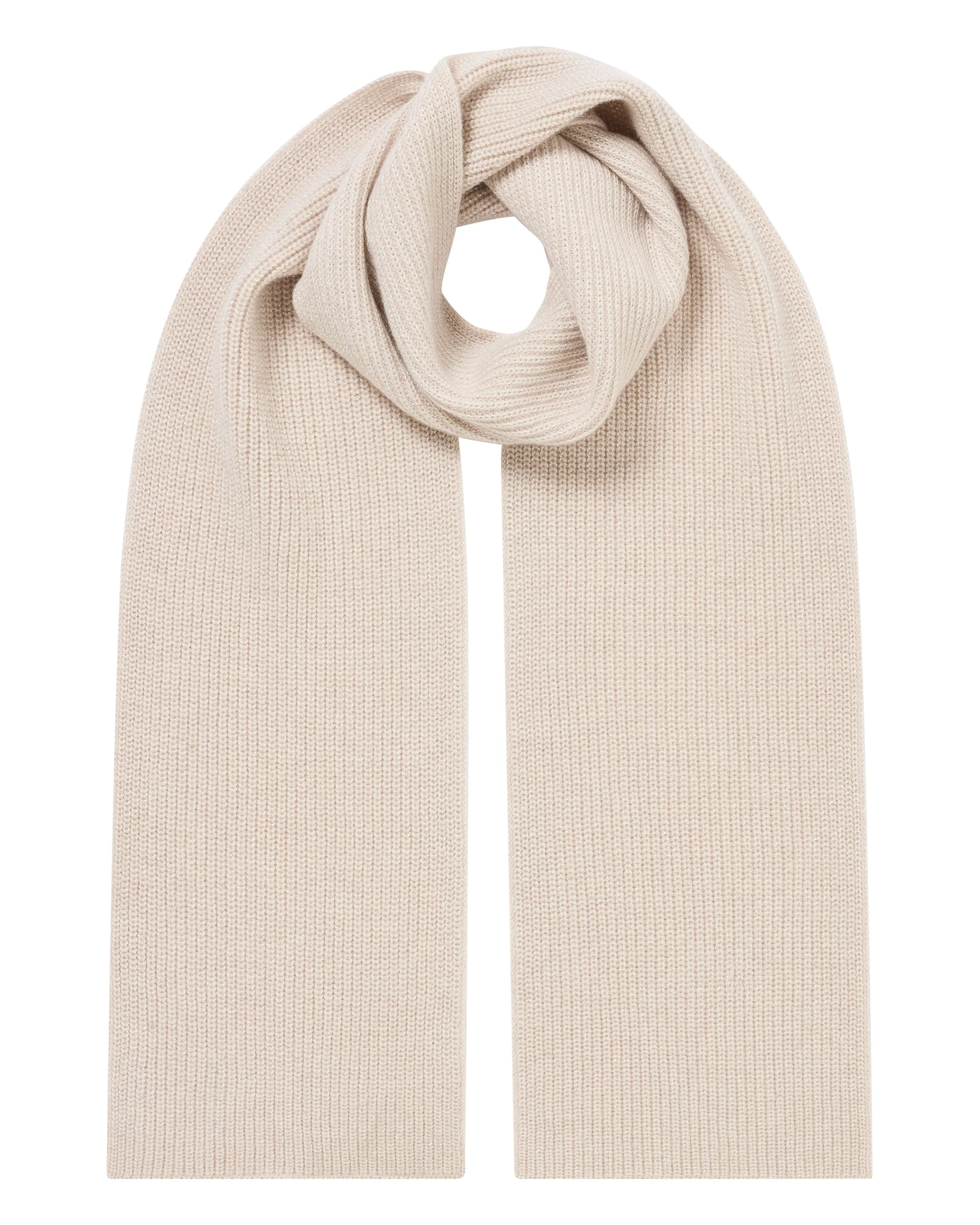 Women's Ribbed Cashmere Scarf With Lurex Ecru White Sparkle