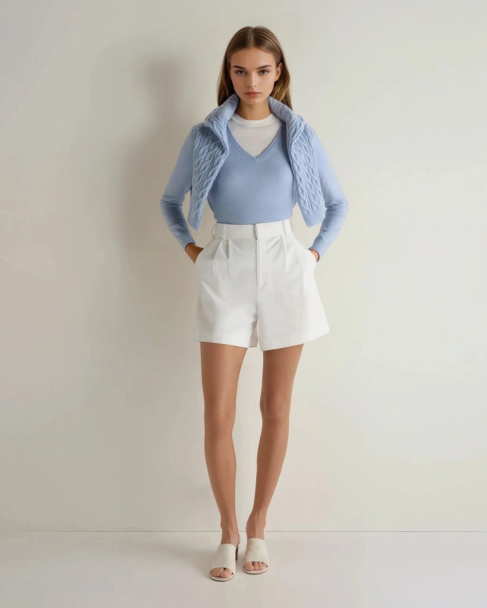 Women's Phoebe V Neck Cashmere Sweater Sea Mist Blue