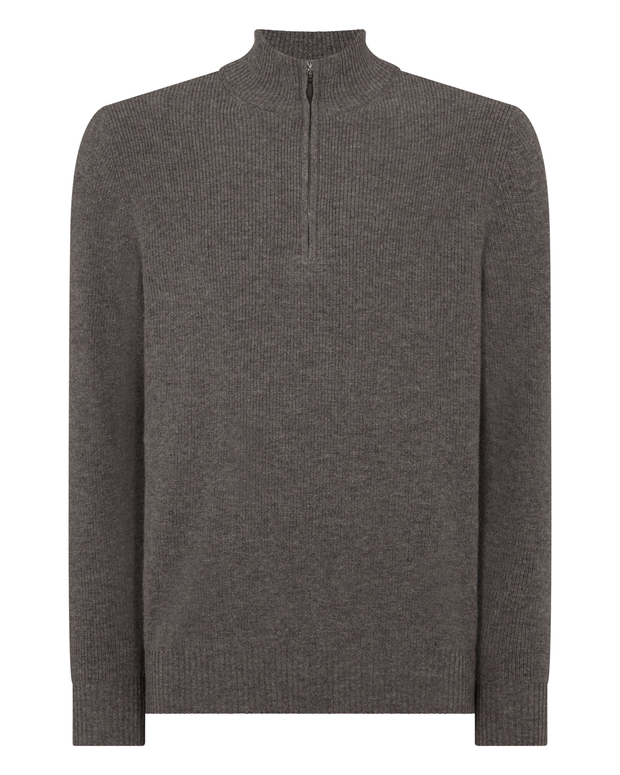 Men's Ribbed Half Zip Cashmere Jumper Wood Smoke Brown