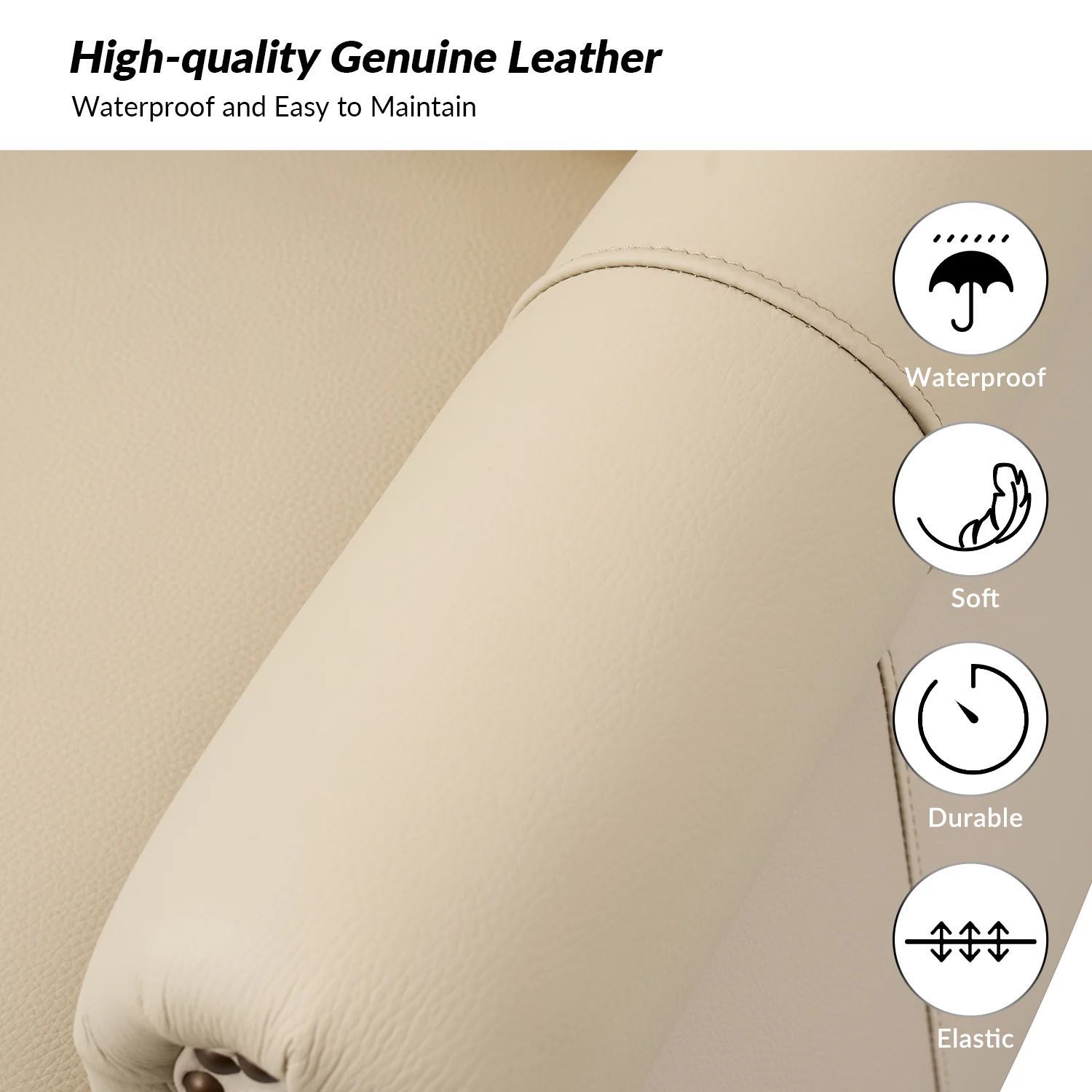 Anthony Genuine Leather Armchair in Beige