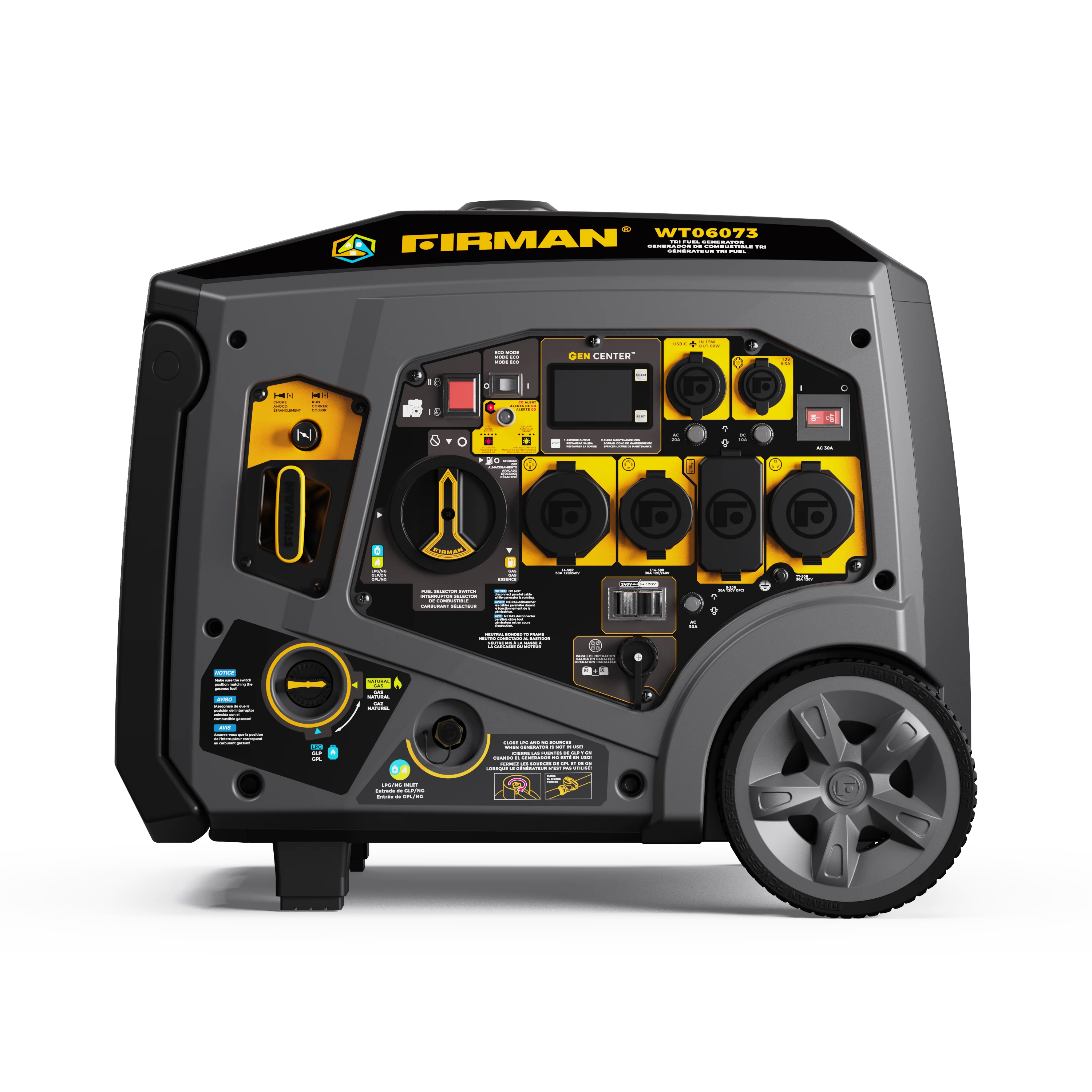 Tri Fuel Inverter Portable Generator 7500W Electric Start 120/240V Parallel Ready CO Alert