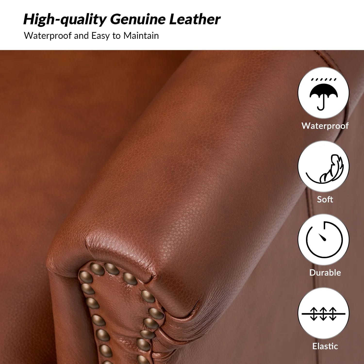 Anthony Genuine Leather Armchair in Brown