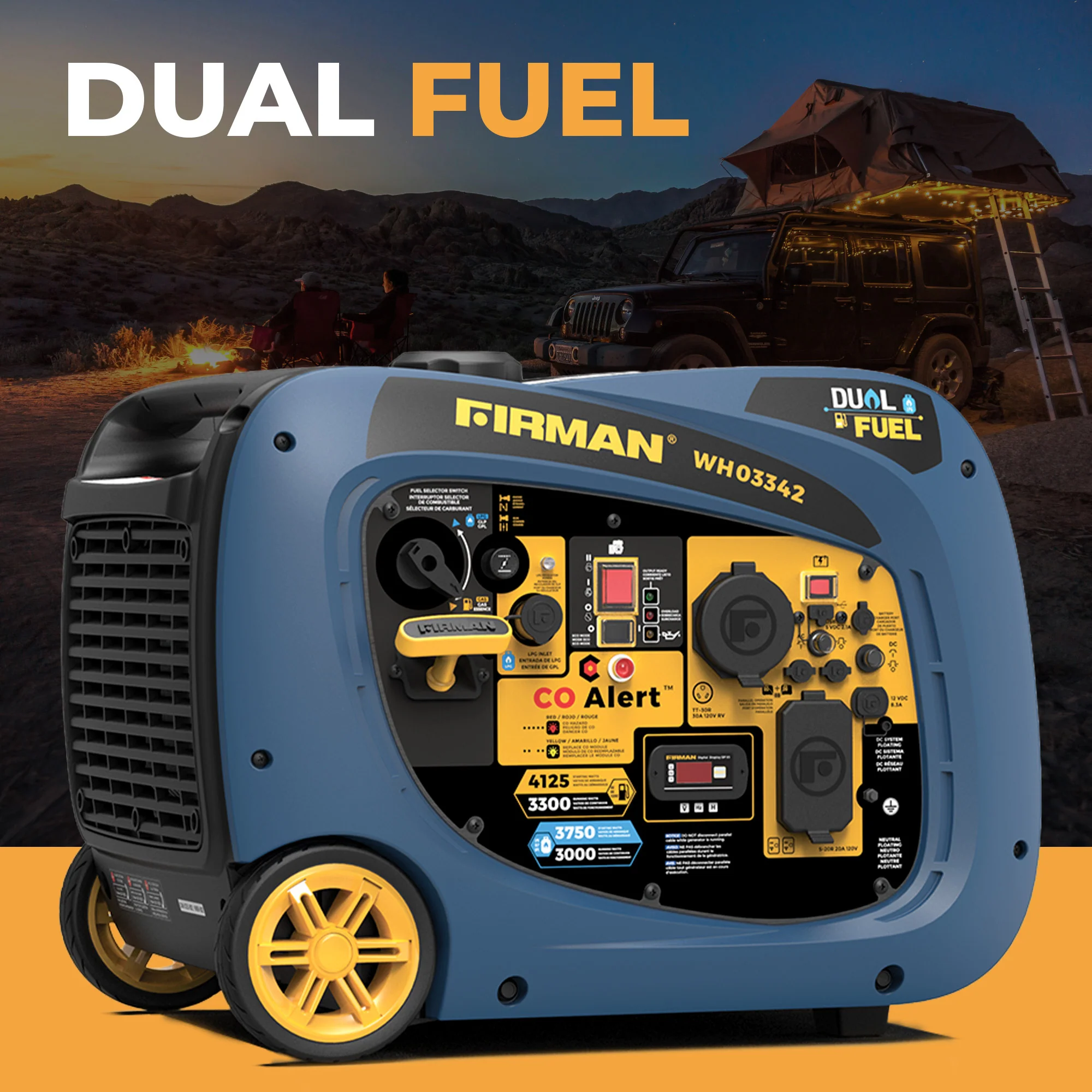 Dual Fuel Inverter Portable Generator 4125W Electric Start with CO ALERT