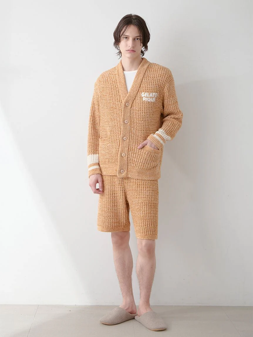 Mens Melange Waffle Knit Cardigan