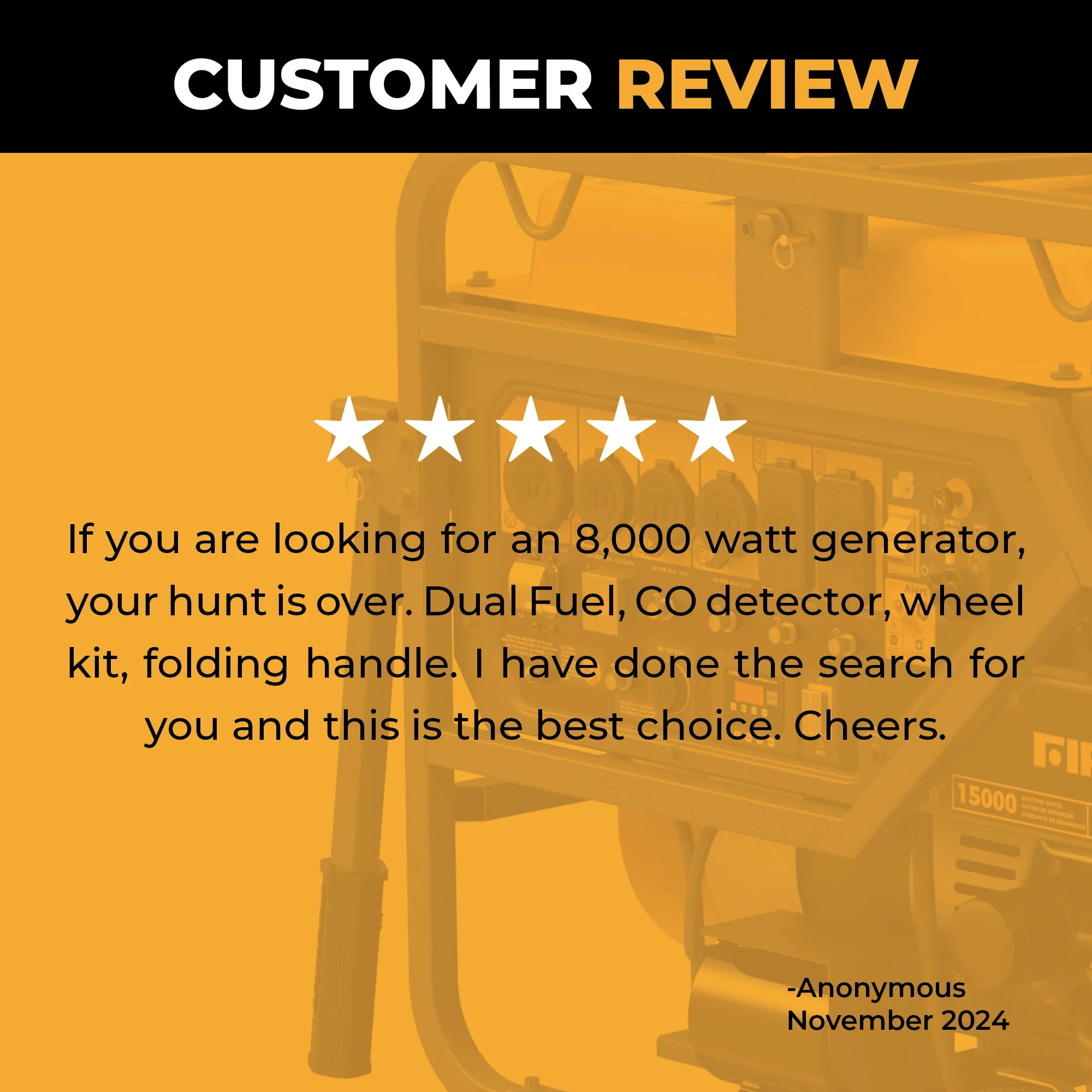 Dual Fuel Portable Generator 10000W Electric Start 120/240V with CO alert