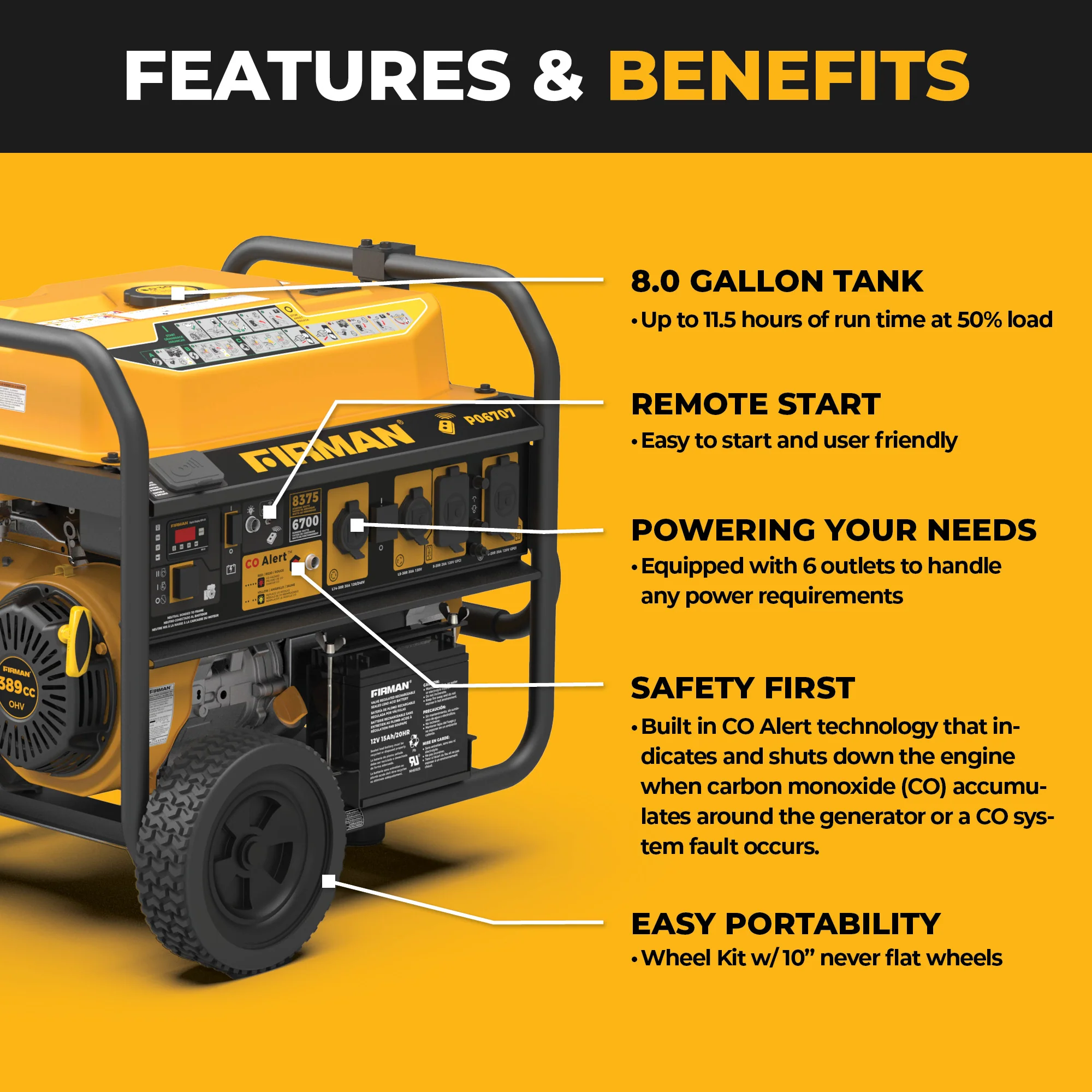 GAS PORTABLE GENERATOR 8375W REMOTE START 120/240V