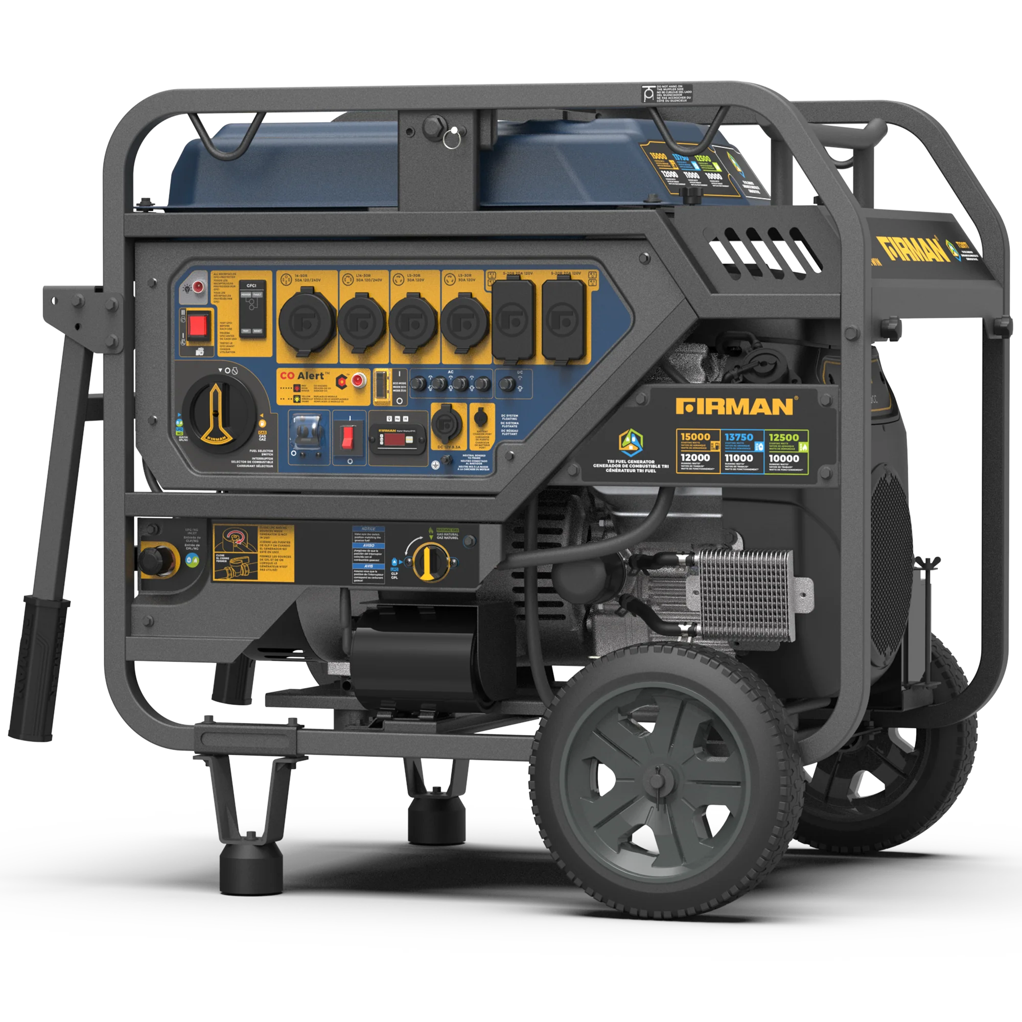 TRI FUEL PORTABLE GENERATOR 15000W ELECTRIC START 120/240V WITH CO ALERT