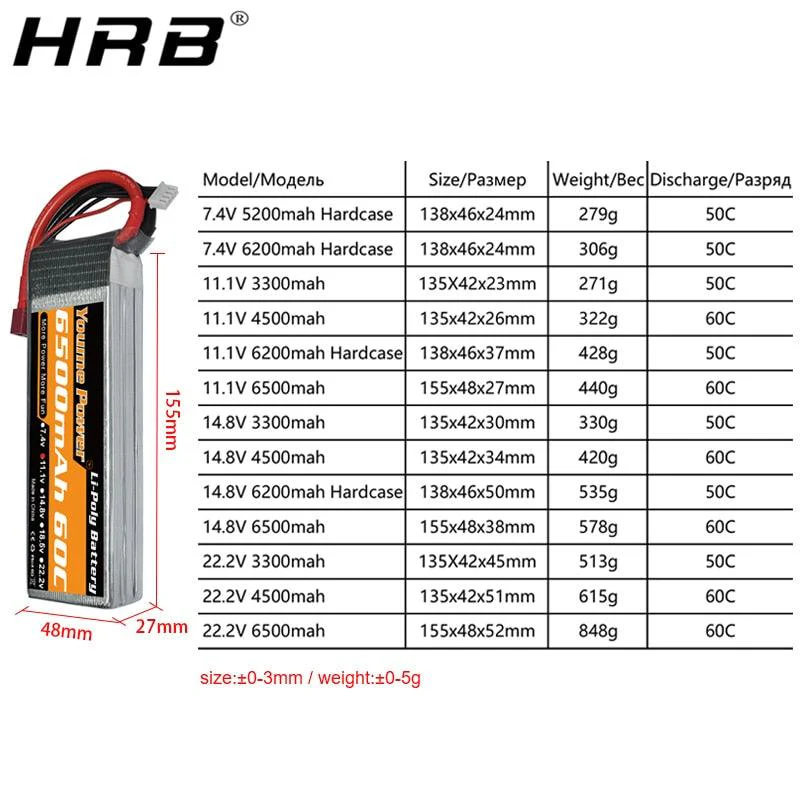 2PCS Youme Lipo 2S 3S 4S 5200mah 6200mah Battery - T Deans EC5 XT60 3S 11.1V 2S 7.4V 4S 14.8V 6S 22.2V RC Car Drone FPV Helicopter Airplane Toys Parts