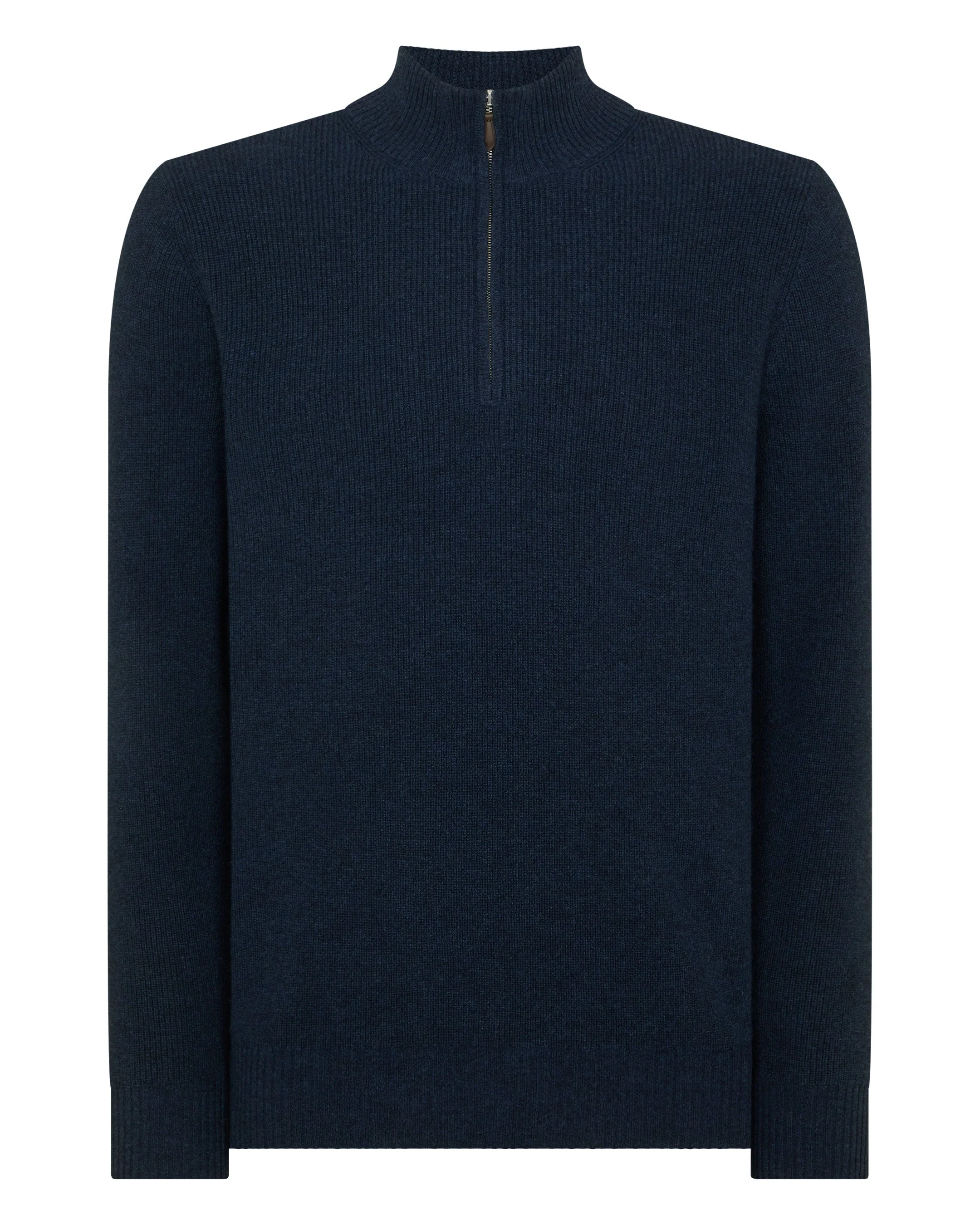 Men's Ribbed Half Zip Cashmere Jumper Indigo Blue