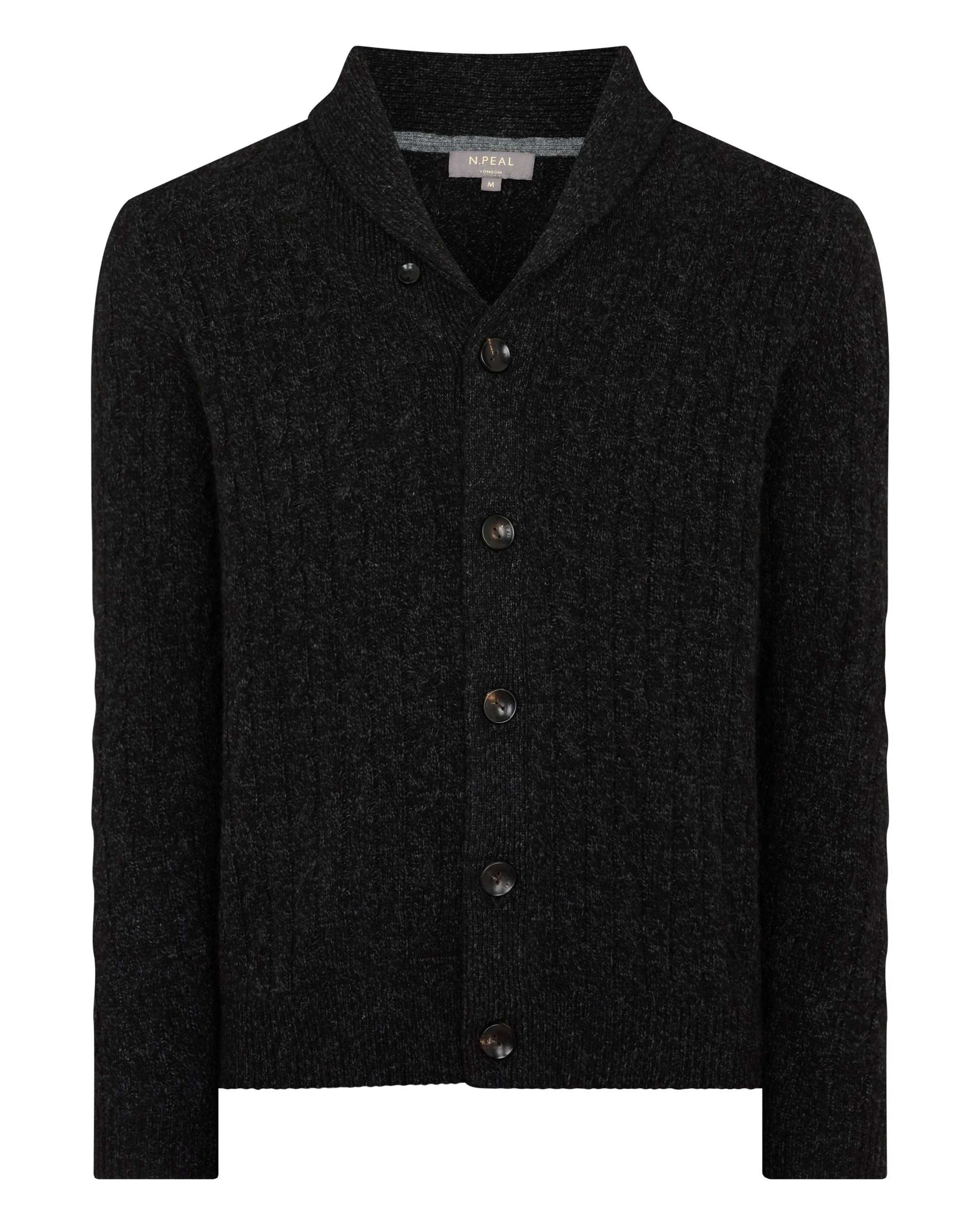 Men's Garrick Shawl Cable Cashmere Cardigan Charcoal Grey Melange