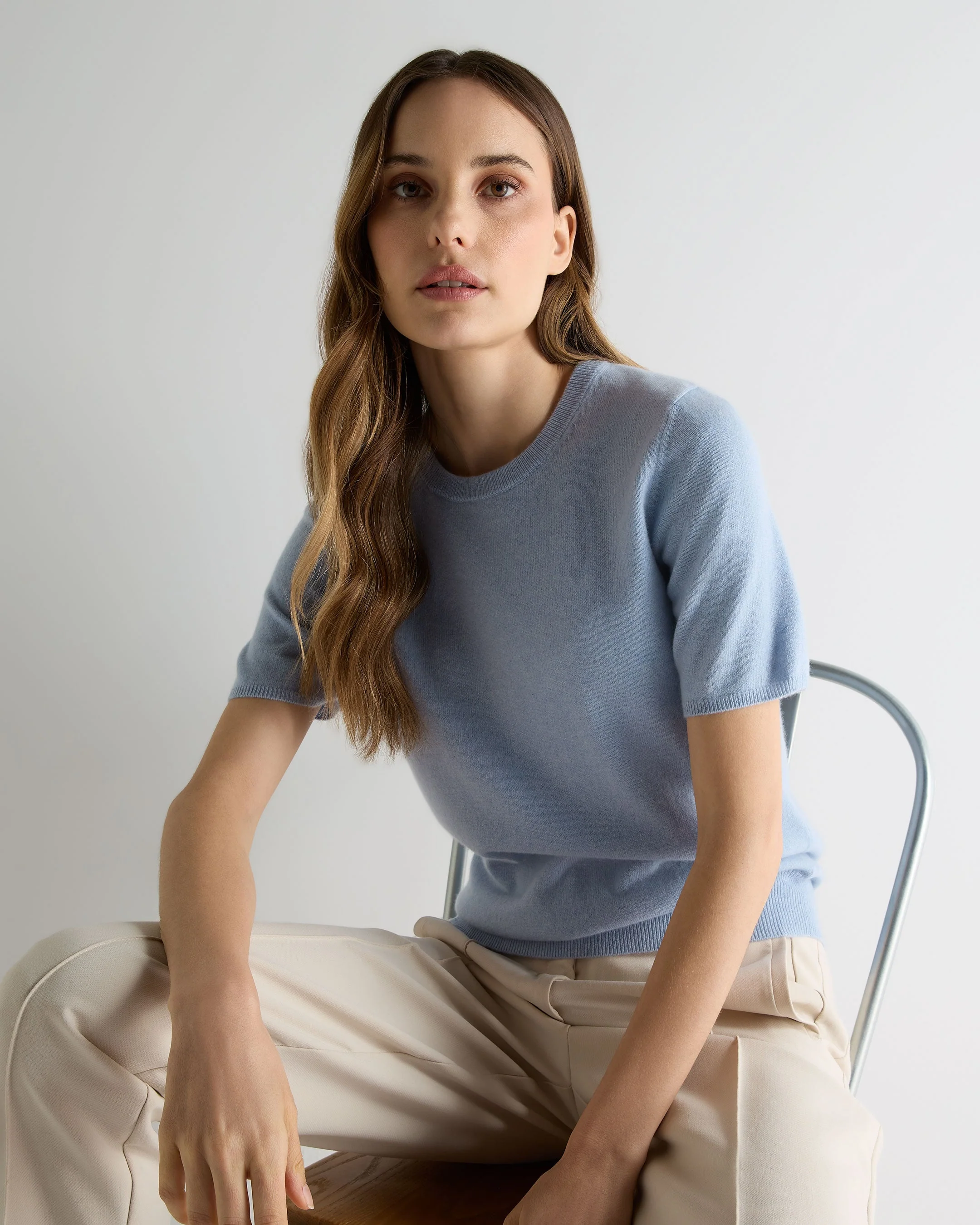 Women's Milly Classic Cashmere T-Shirt Sea Mist Blue