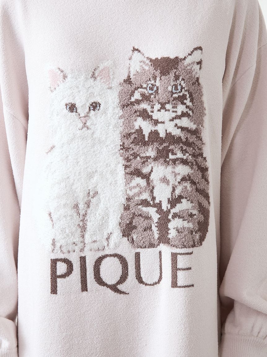 Airy Moco Twin Cats Jacquard Dress