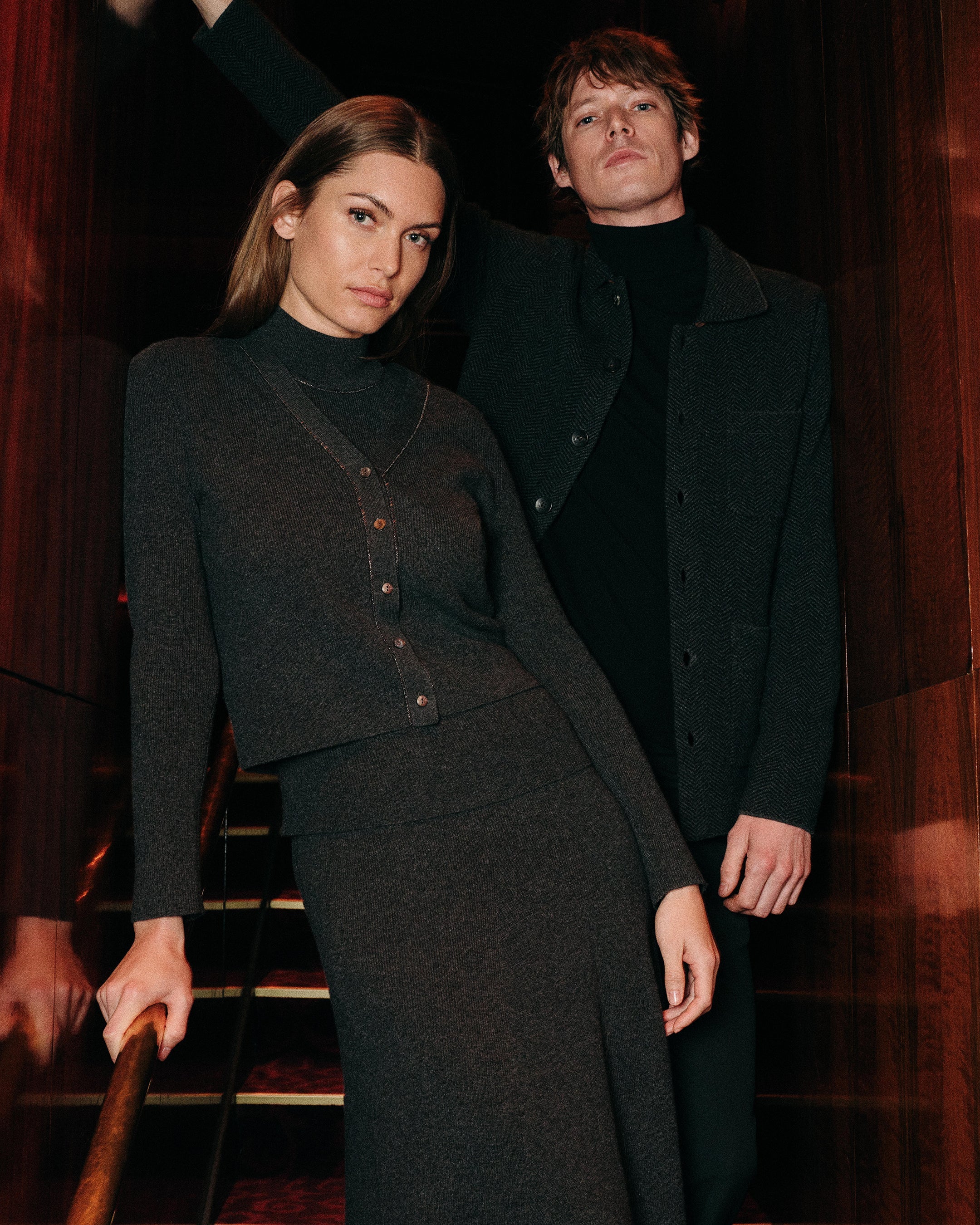 Men's Herringbone Cashmere Polo Shirt Black